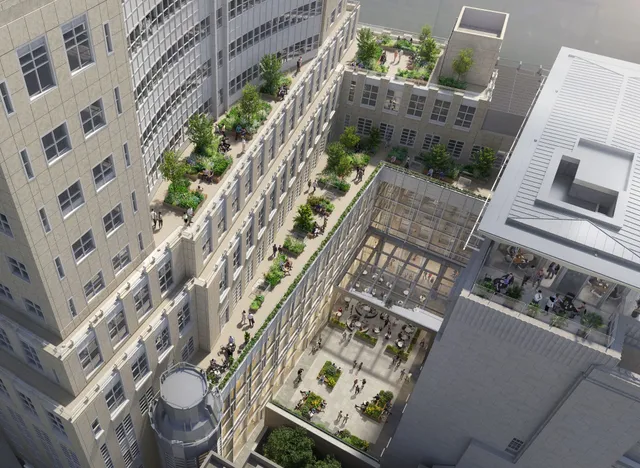 CGI, aerial view of Peterborough Court 