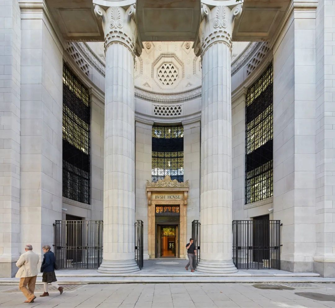 Image of historical building entrance with classical pillars