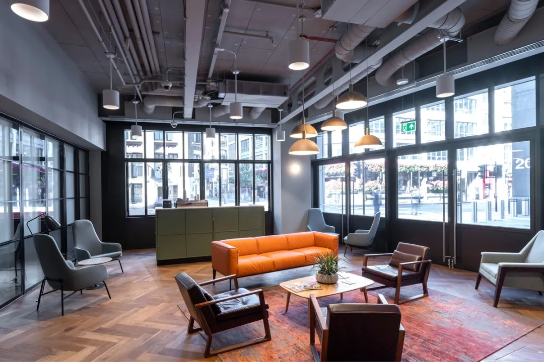 lobby entrance of building with sofas
