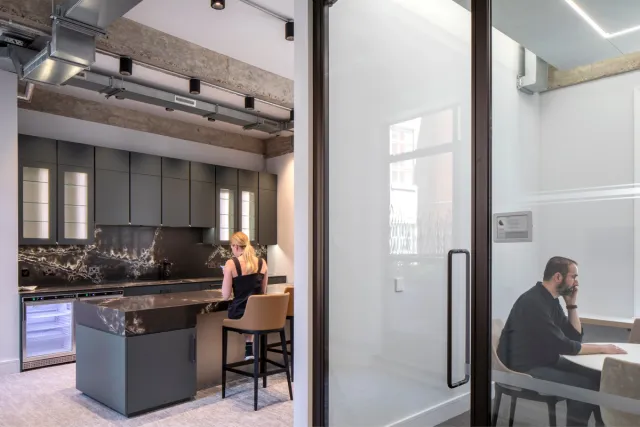 interior view of building with people sitting down