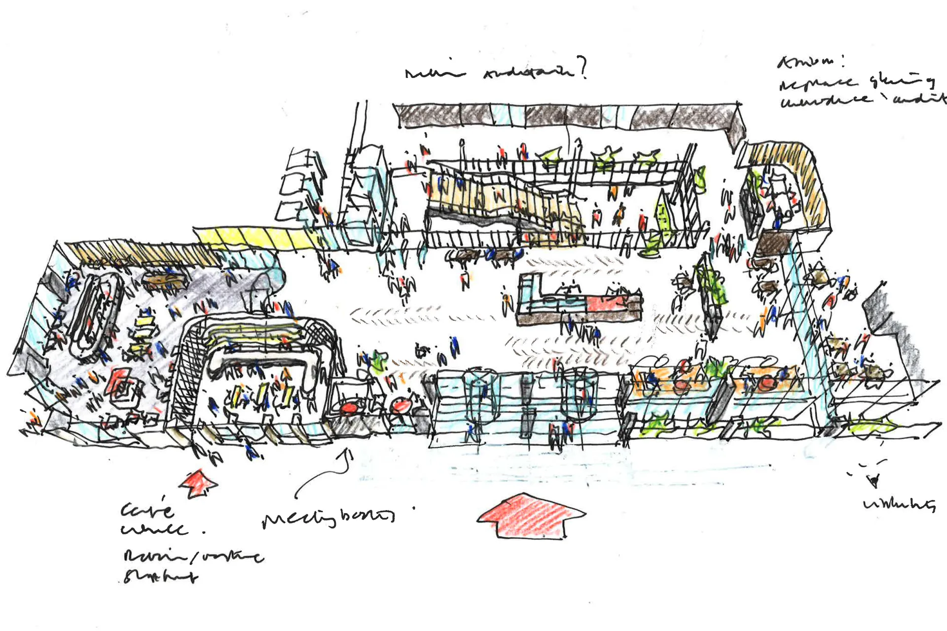 architectural sketch of entrance and reception