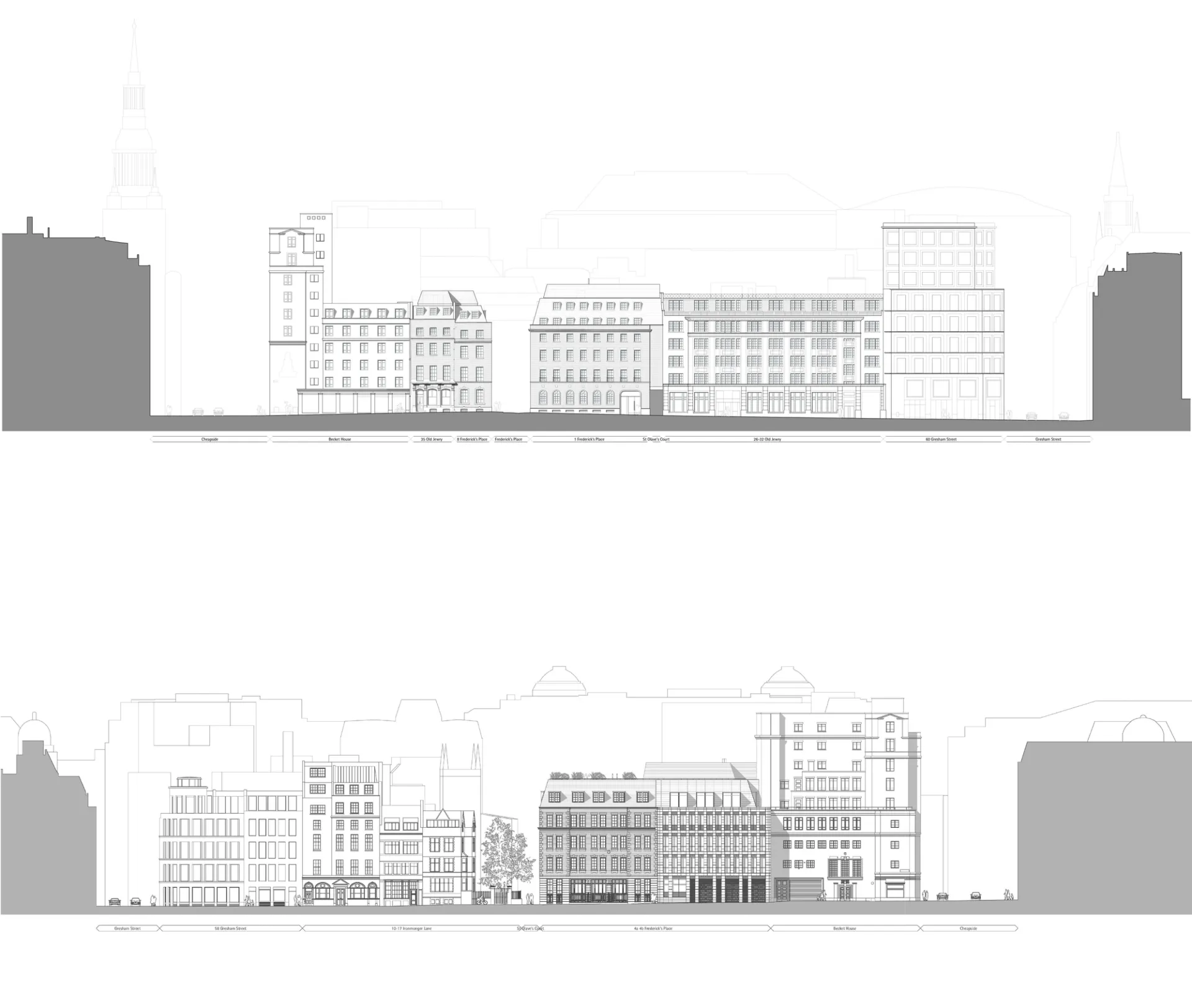 2 elevations architectural drawings black and white