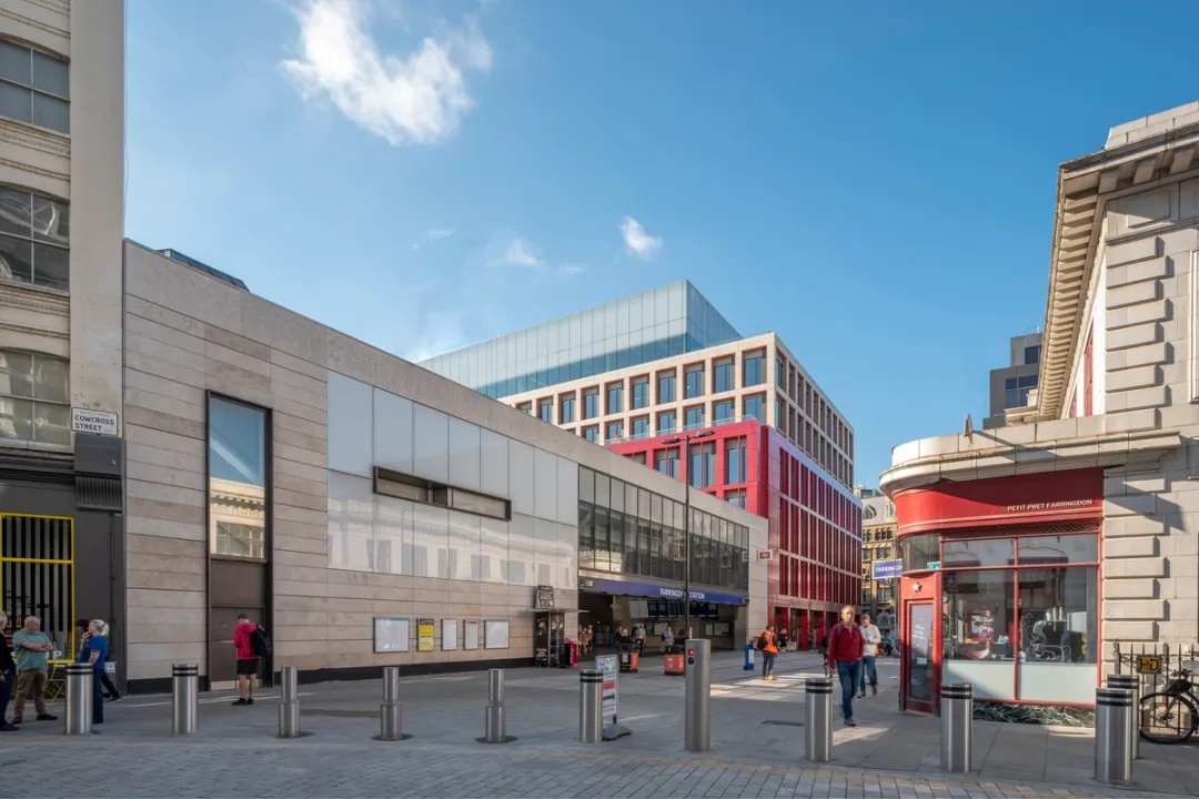 street view of building with Farringdon station