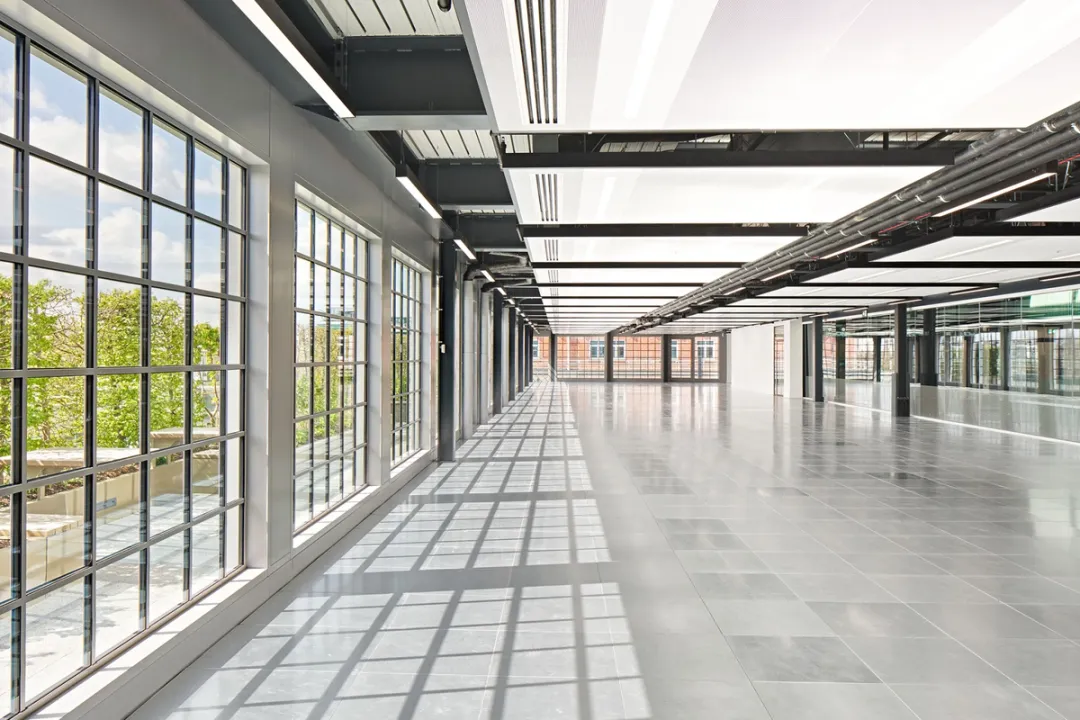 interior view of office space with balcony view