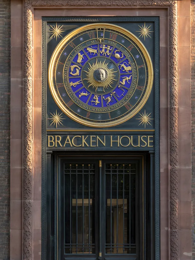 Sundial, with text 'Bracken House' above door