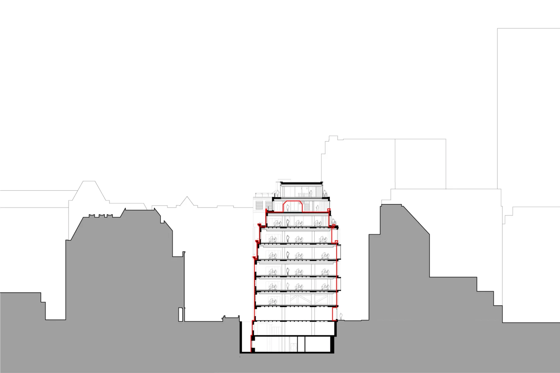 section of building architectural drawing