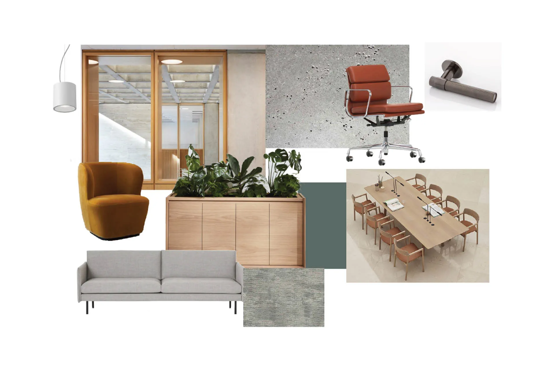 Mood board containing items used in the office