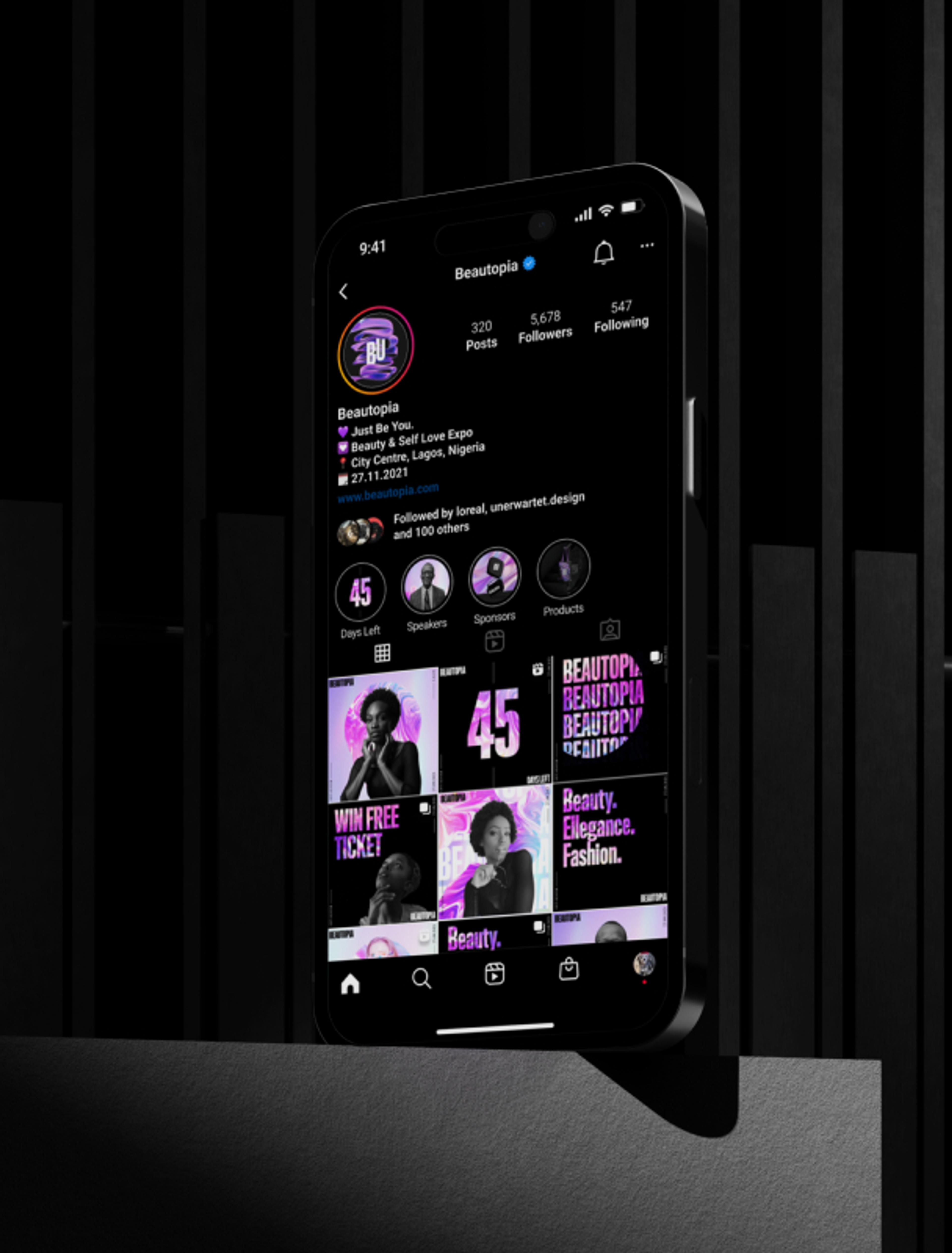 Ein Instagram-Profil für die Beautopia Convention 2021, entworfen von Unerwartet Design mit Fokus auf digitale Präsenz und Community-Building.