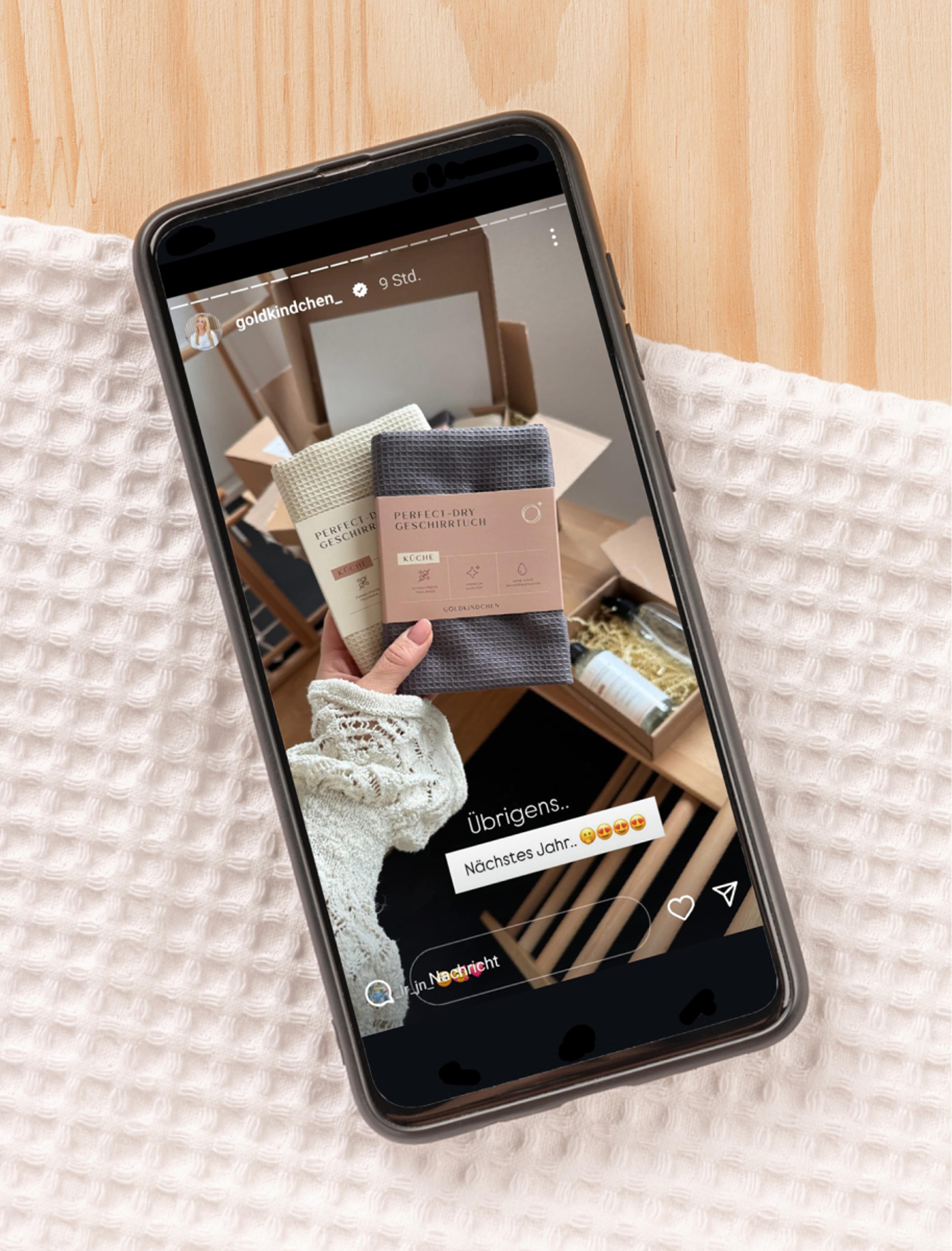 Goldkindchen Instagram-Story von Goldkindchen, mit Branding und Verpackung gestaltet von Unerwartet Design.