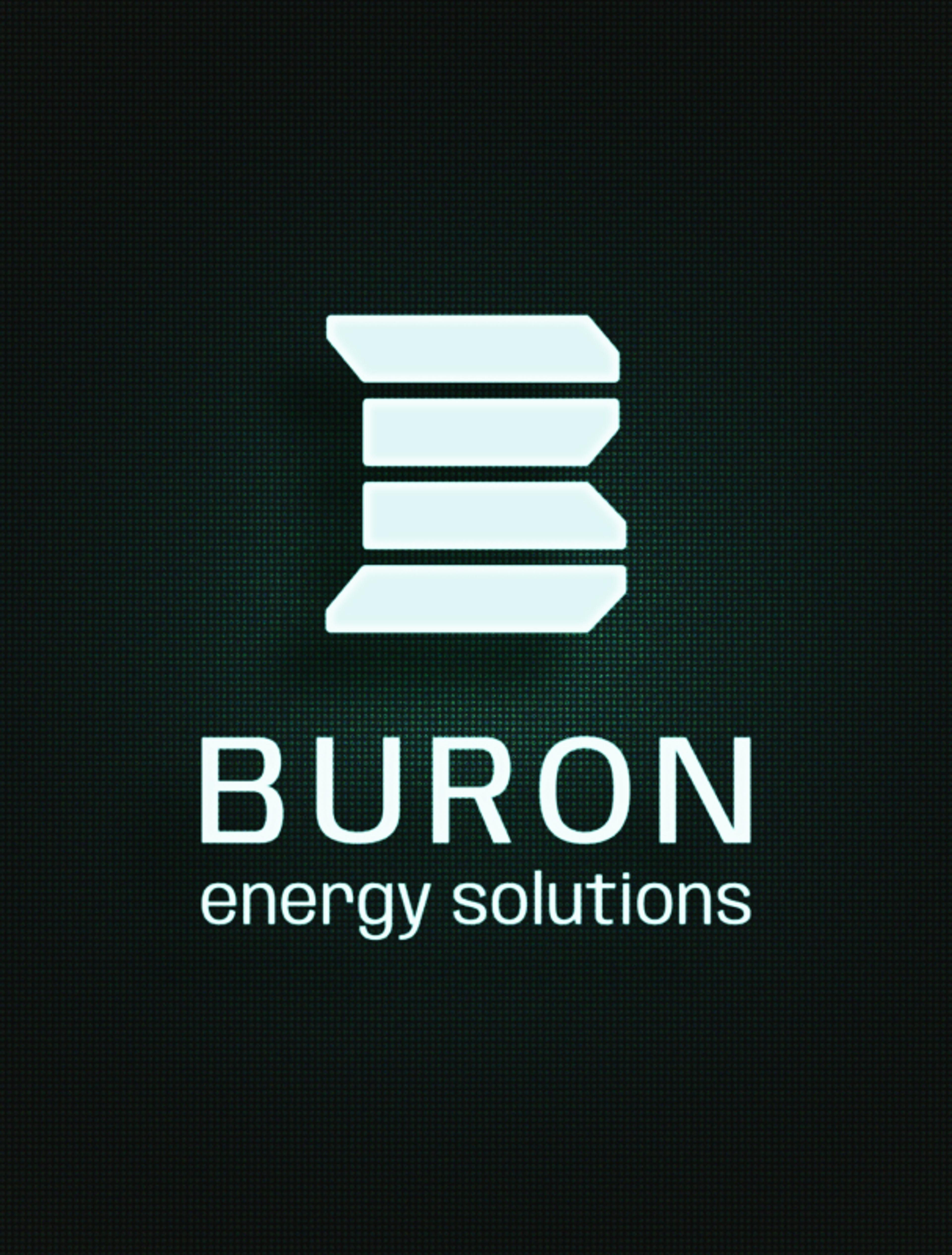 Leuchtendes Logo von Buron Energy Solutions gestaltet von Unerwartet Design auf dunklem Hintergrund, symbolisierend für innovative und nachhaltige Energielösungen.