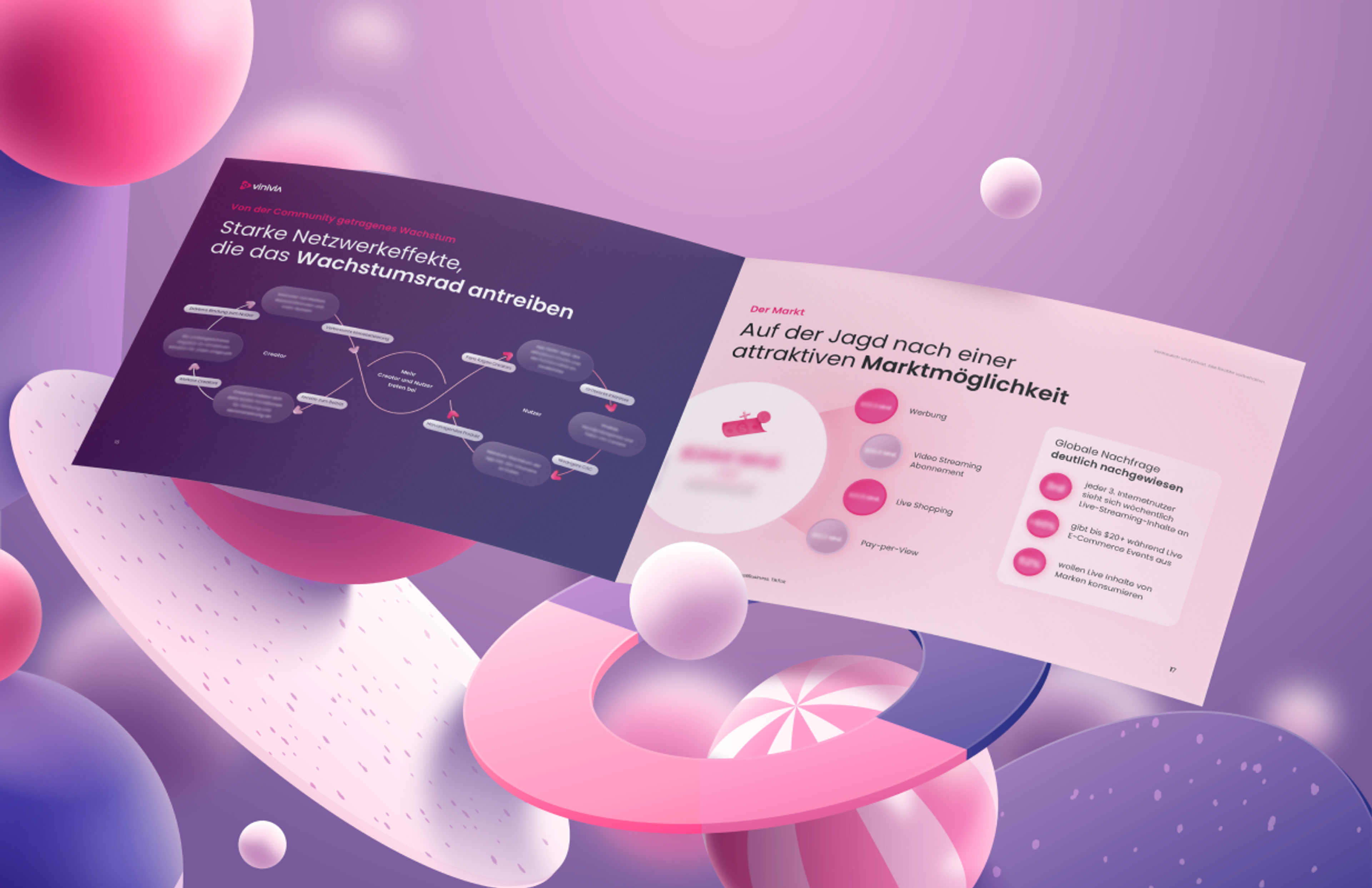 Netzwerkeffekte und Marktstrategie visualisiert im Vinivia Pitch Deck – kreatives und strategisches Design – Unerwartet Design