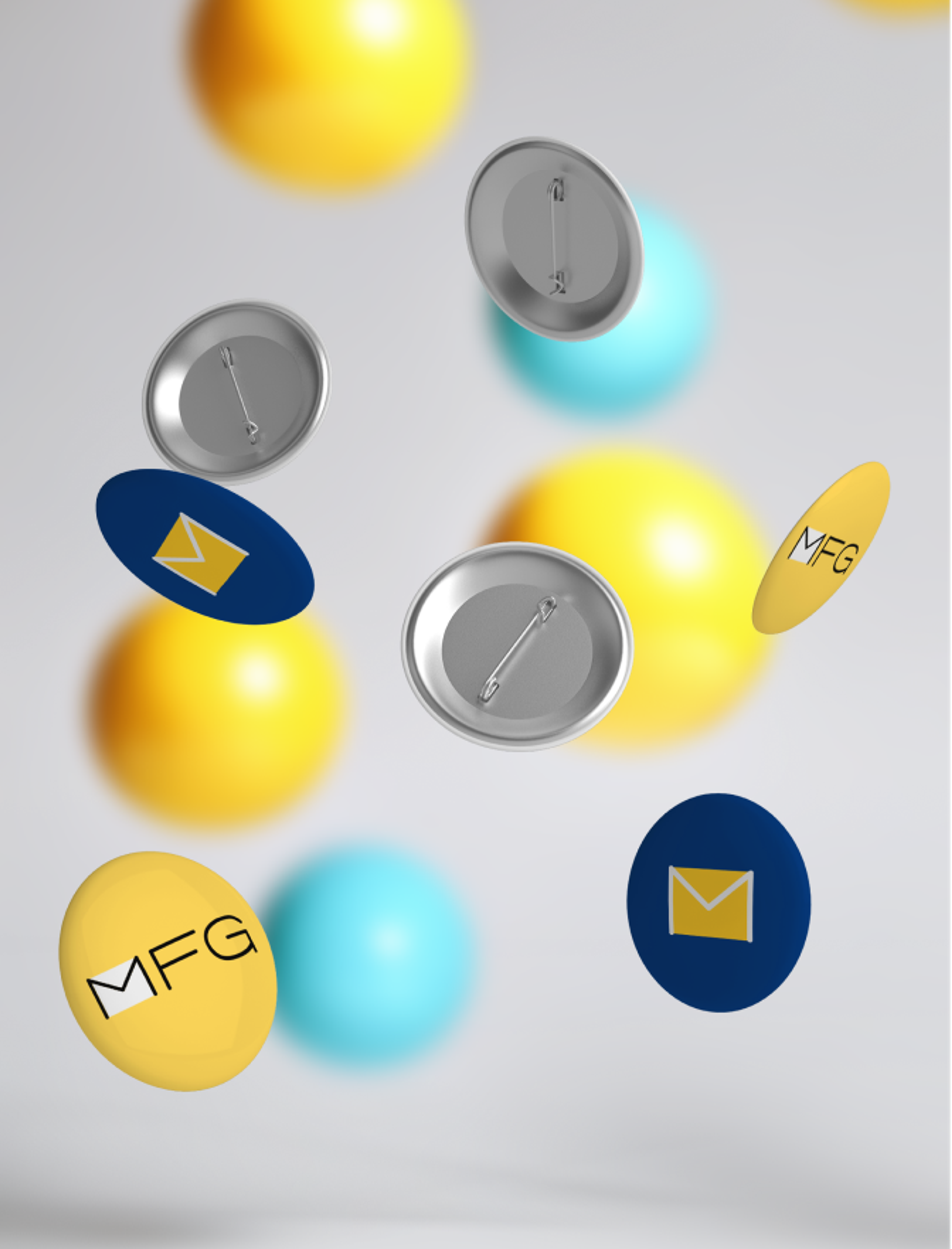 Buttons für mfgprint mit geometrischen Designs, entworfen von Unerwartet Design – leuchtende Farben und verschiedene Motive.
