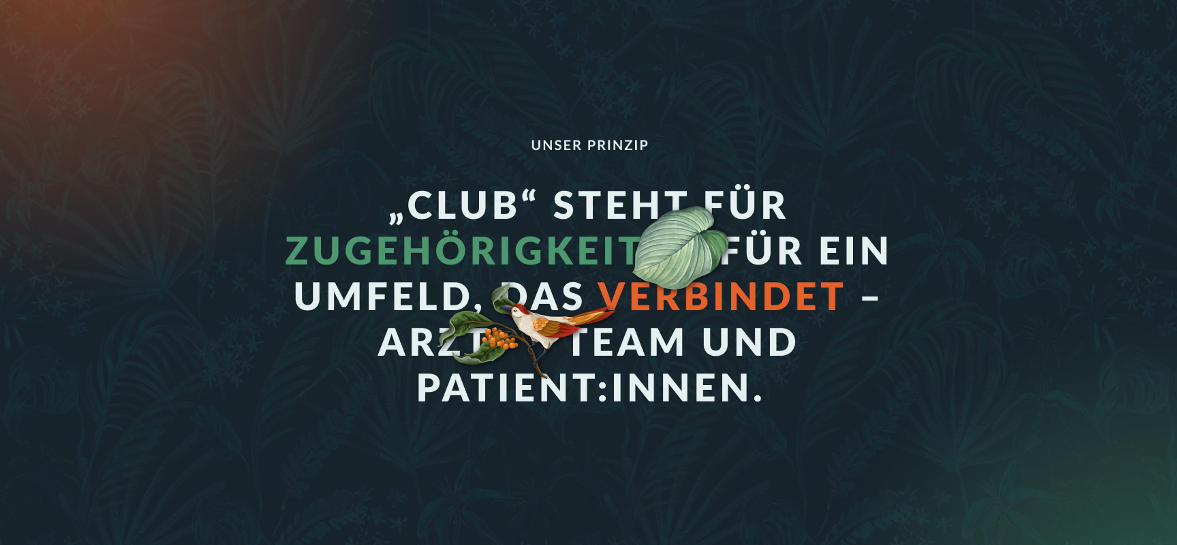 Das Prinzip Dental Clubs, umrahmt mit floralen Elementen, gestaltet von Unerwartet Design