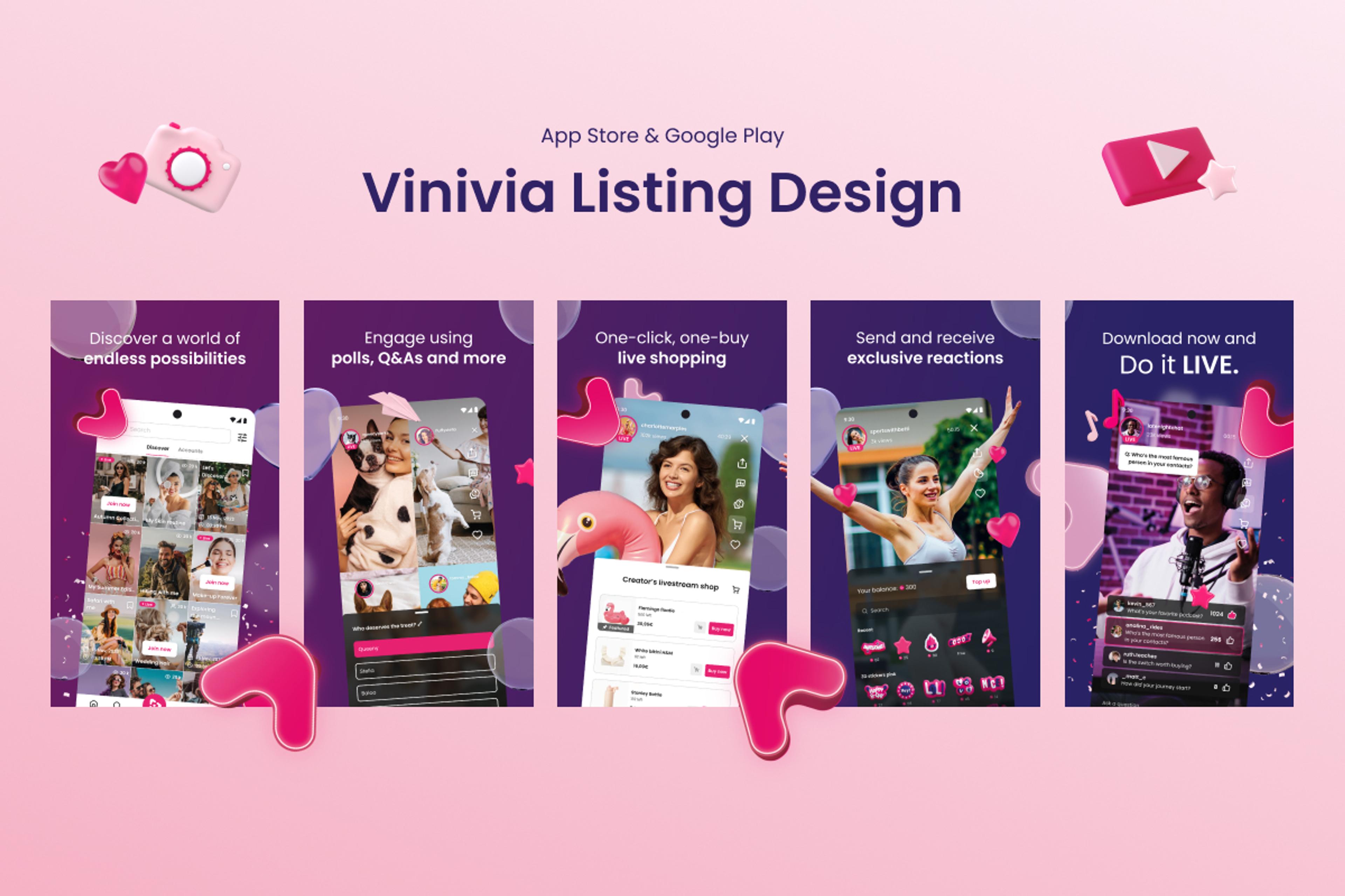 Vinivia App Listing Design im Google Play Store und AppStore