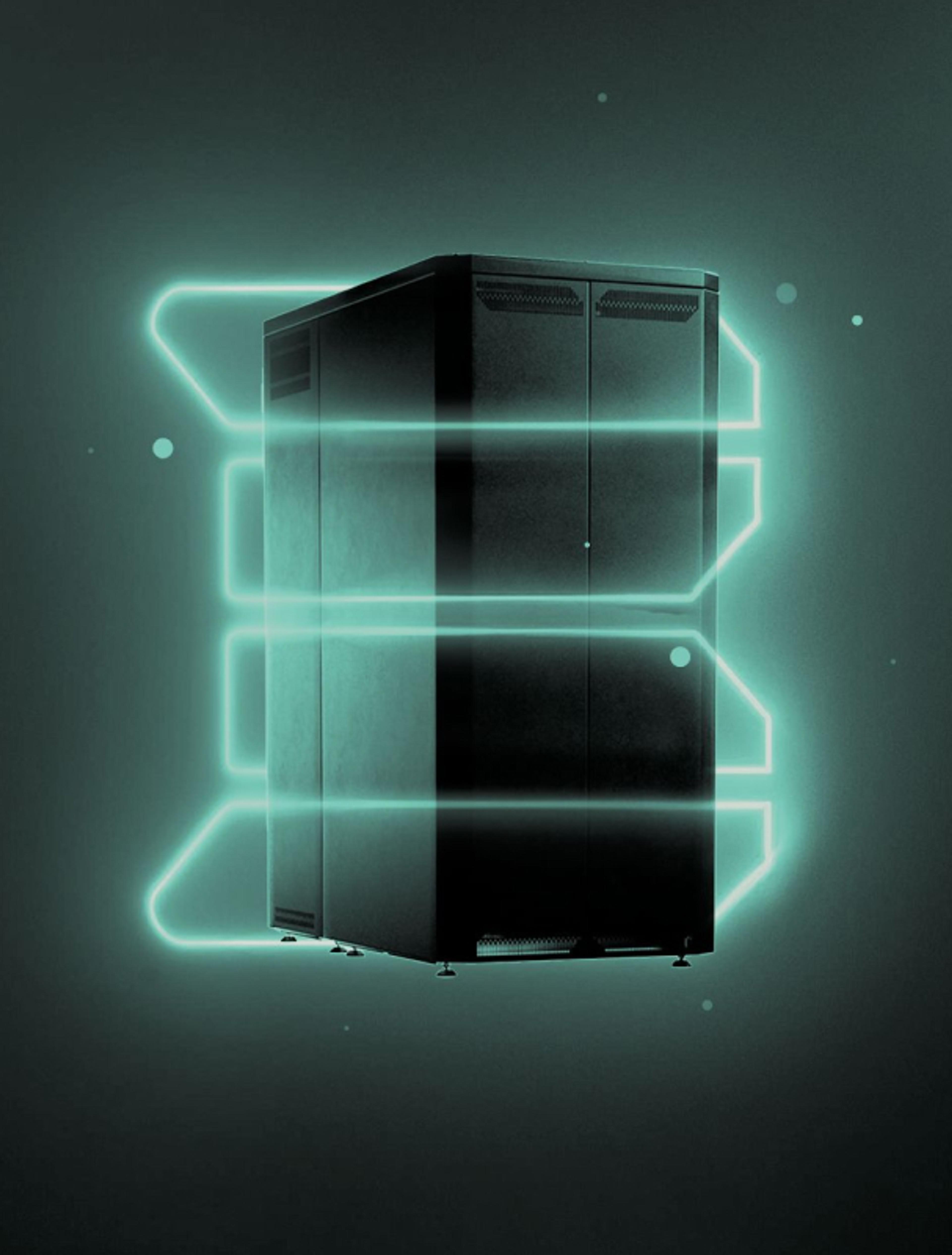 Innovativer Batteriespeicher von Buron Energy Solutions mit leuchtendem grünen Design für nachhaltige Energie.