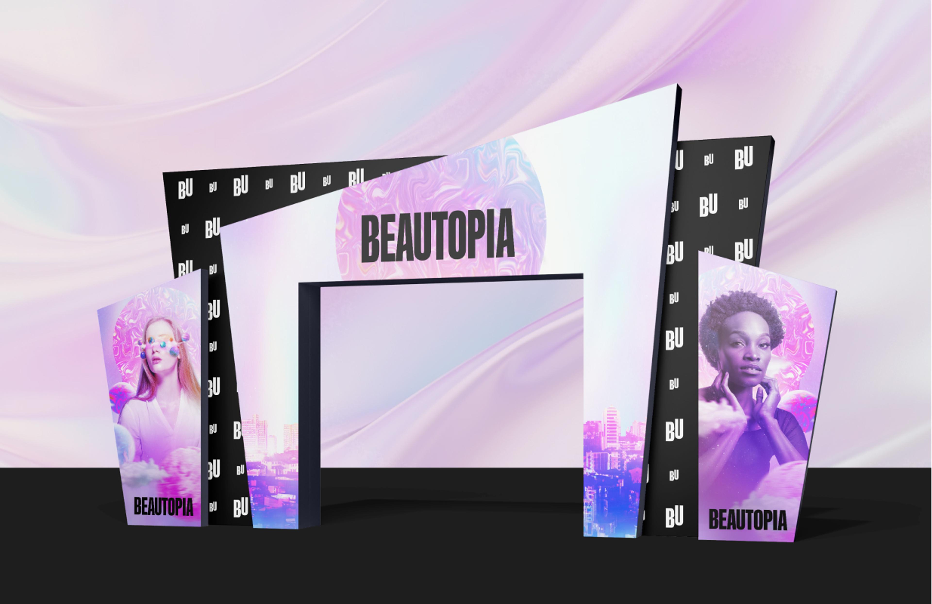 Hauptbühnen-Design für Beautopia, mit einem modernen und beeindruckenden Branding. Ein perfektes Beispiel für Unerwartet Designs Expertise in visueller Kommunikation und Event-Marketing.