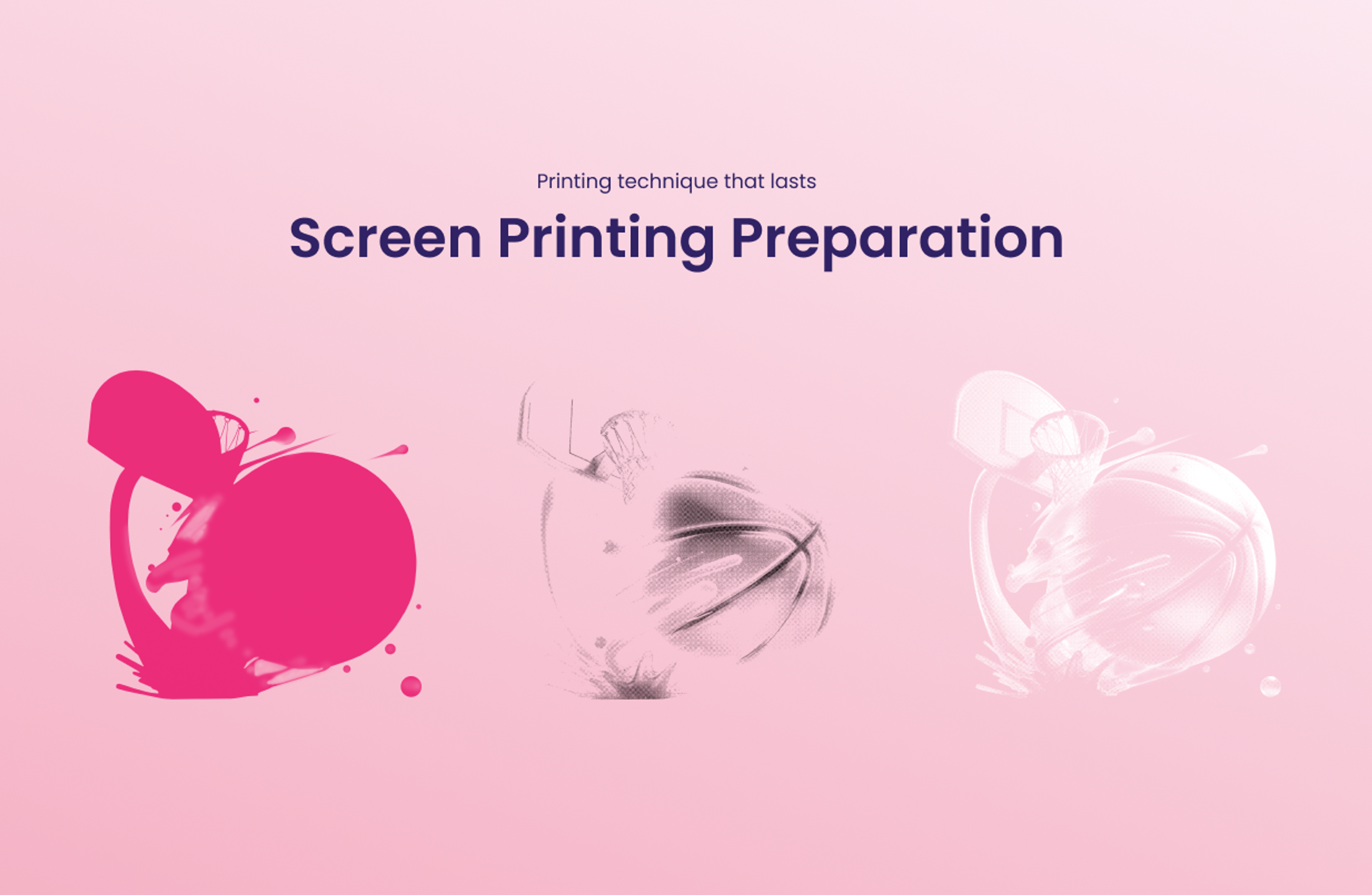 Prozessdarstellung der Siebdrucktechnik für Vinivia-Designs mit Basketball- und abstrakten Grafiken, innovative Drucklösungen - Unerwartet Design.