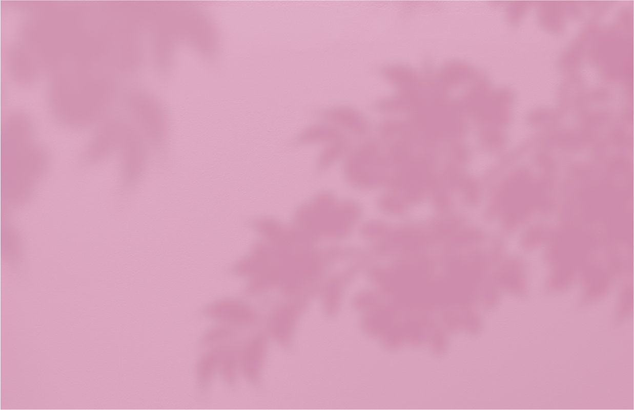 Hintergrundbild für das Testimonial von Zauberfrauen und der Brustkrebshilfe in rosa mit den Schatten von Pflanzen.