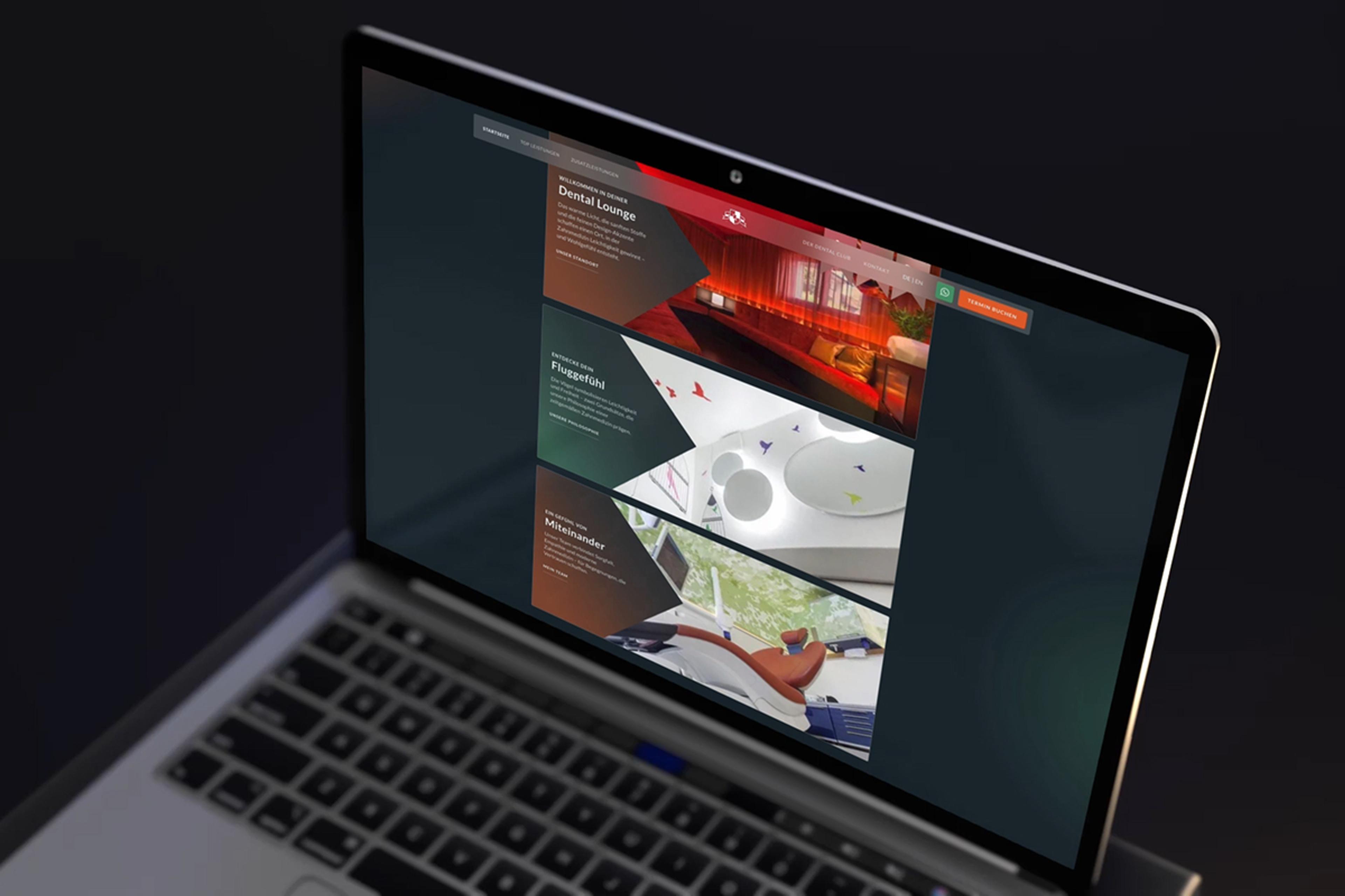 Laptop zeigt das UI Design der Dental Club Webseite, gestaltet von Unerwartet Design