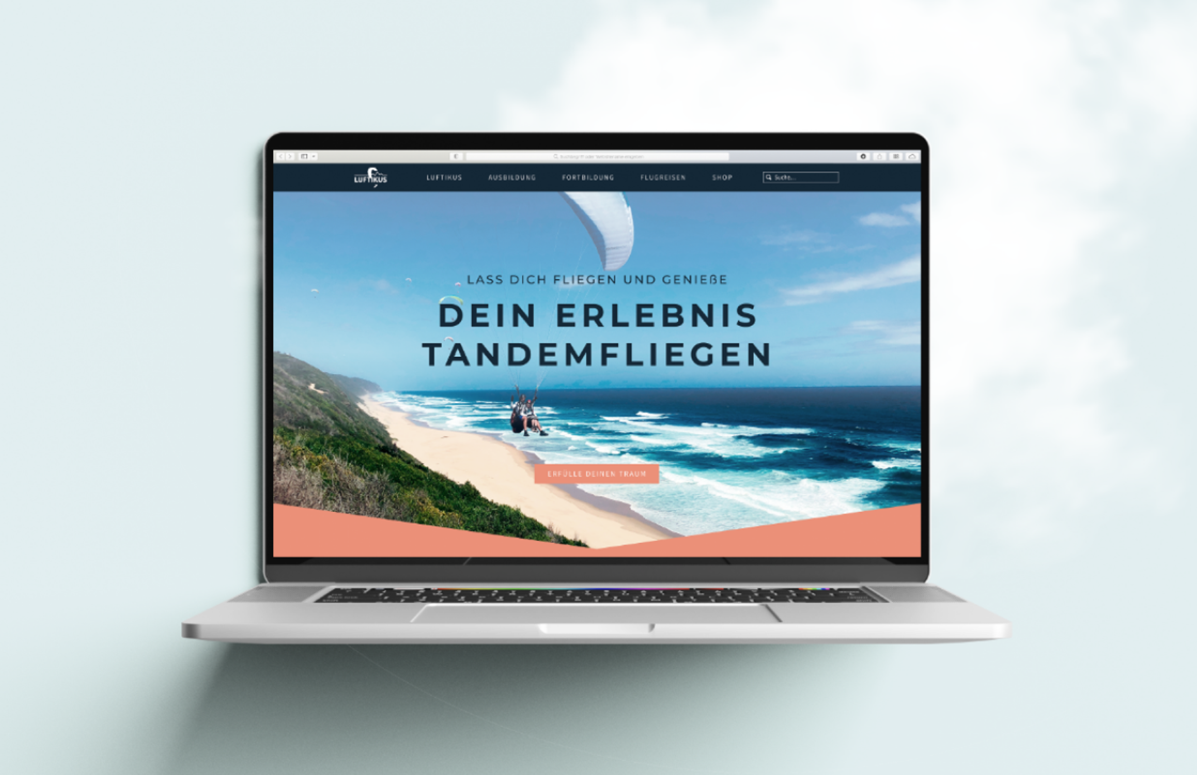 Webseite der Gleitschirmschule Luftikus mit einem Tandemflug-Angebot, modern gestaltet von Unerwartet Design.