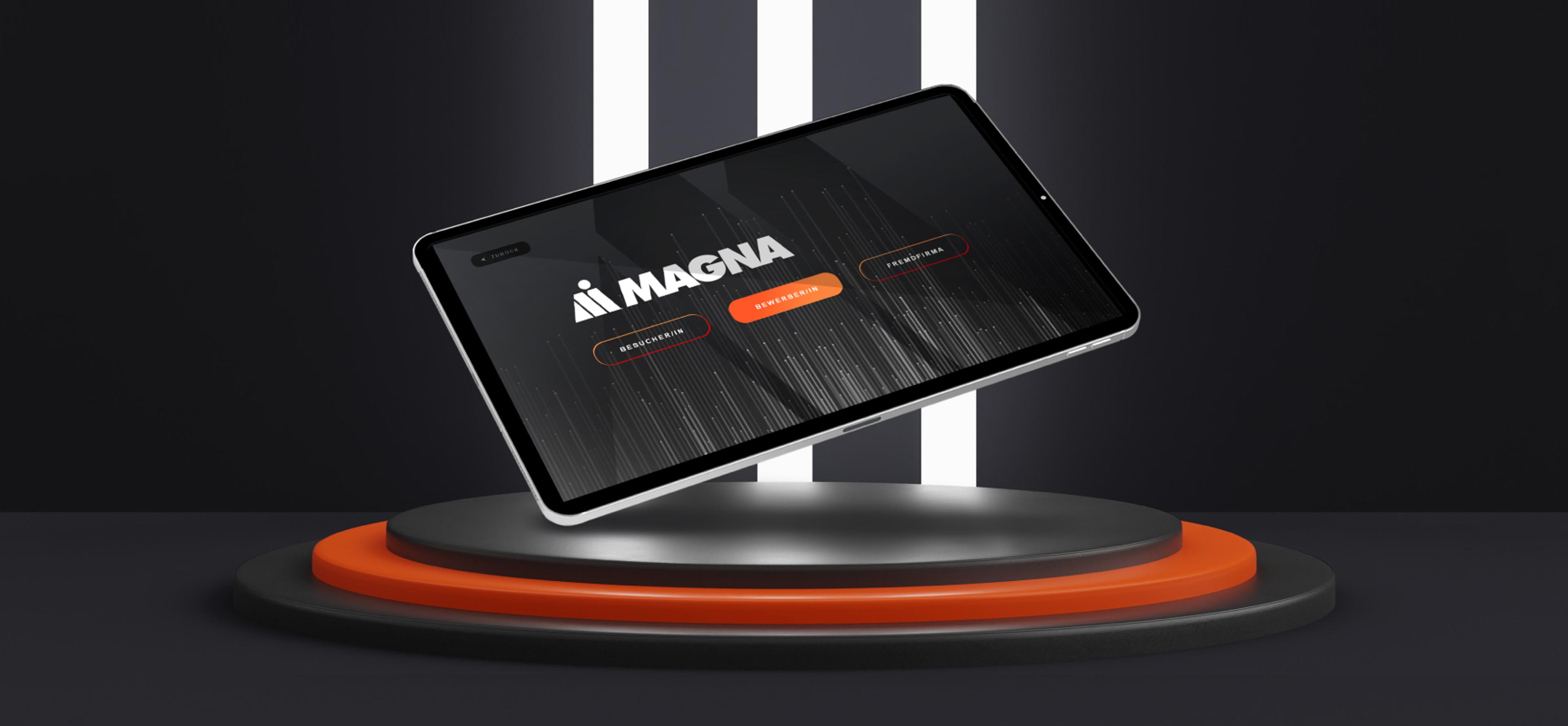 Digitales Eingangsportal für Magna: modernes UX/UI Design mit Branding, intuitiver Navigation und einem technologischen Look – Unerwartet Design