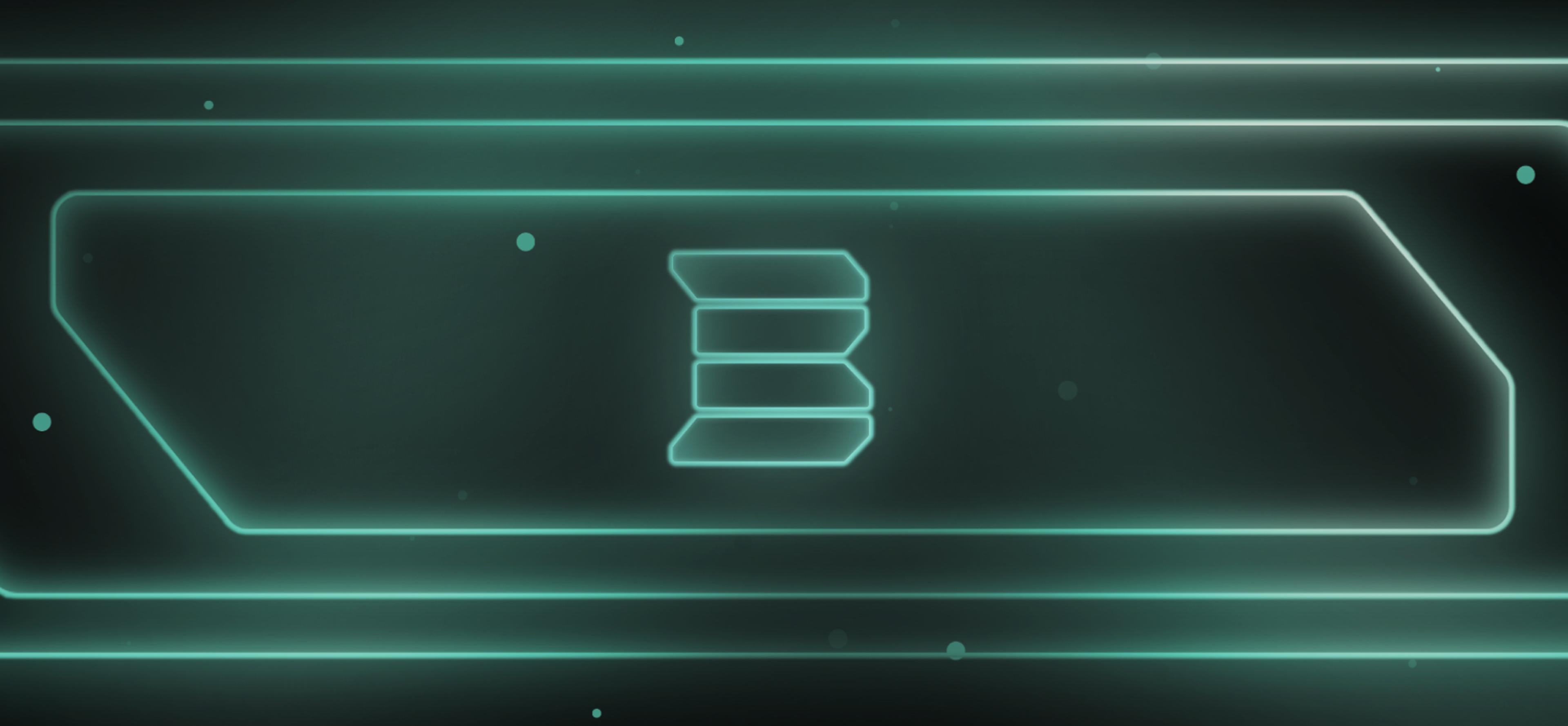 Futuristische digitale Darstellung des Buron Energy Logos mit leuchtenden Linien auf dunklem Hintergrund von Unerwartet Design.