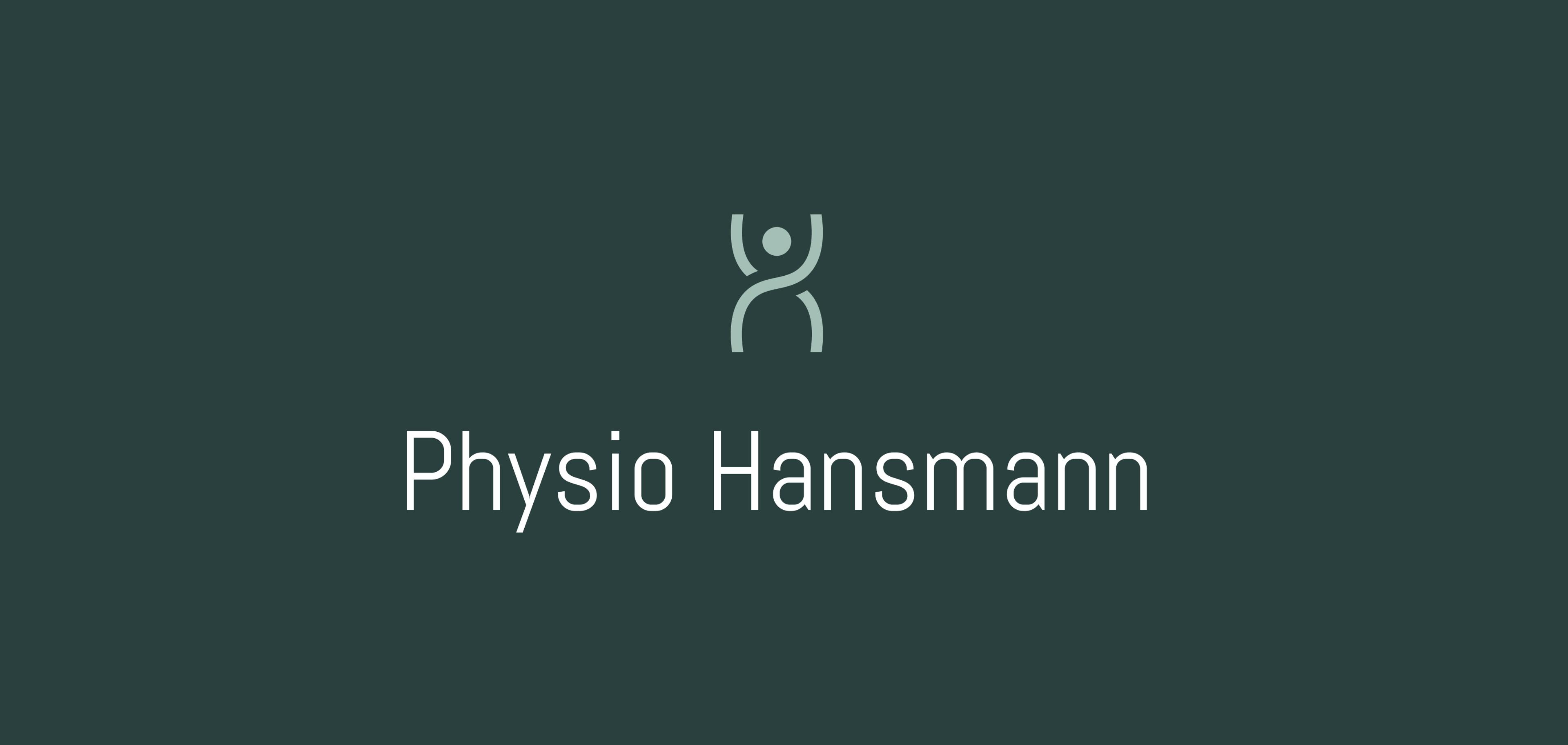 Physio Hansmann Logo auf dunkelgrünem Hintergrund von Unerwartet Design