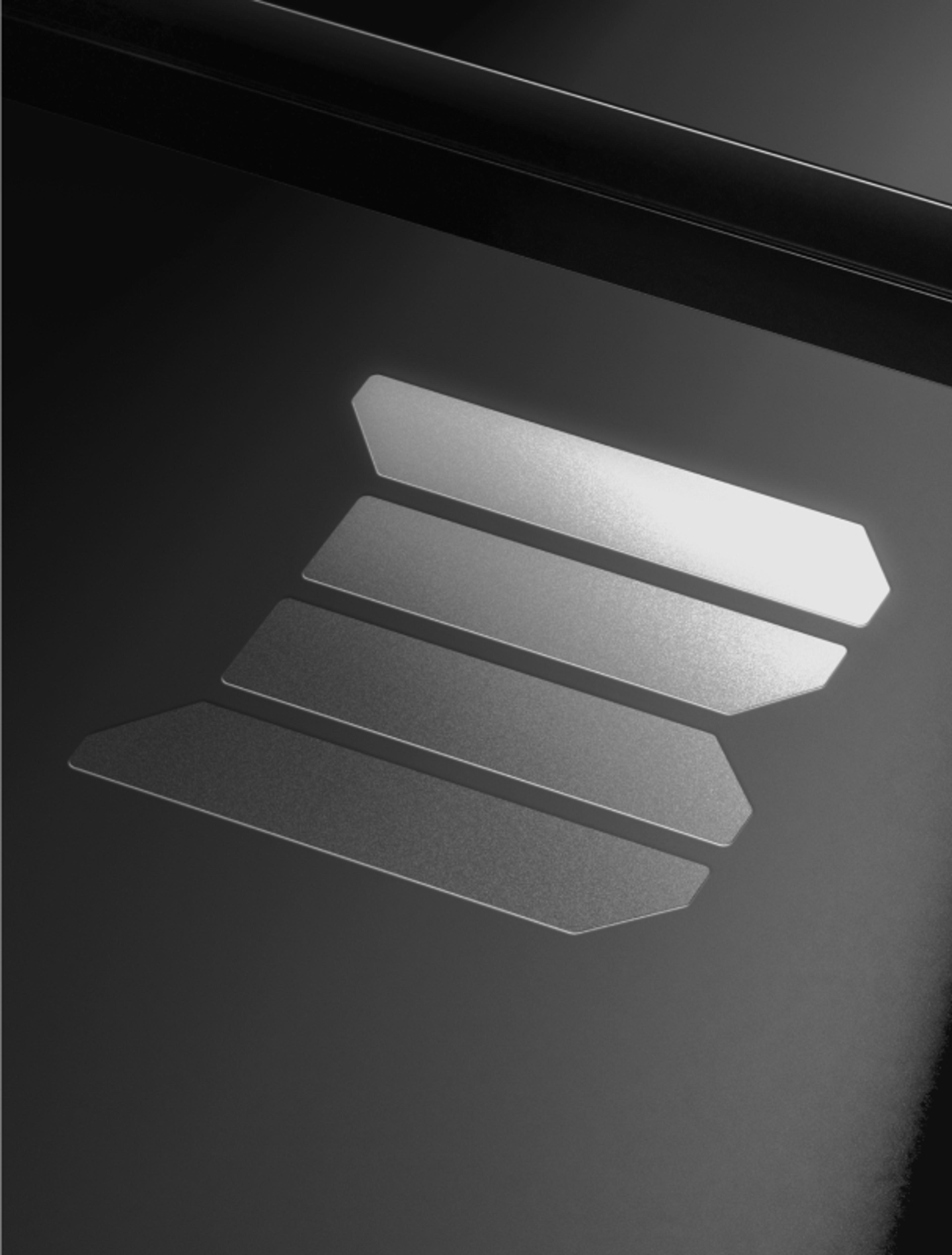 Nahaufnahme des Buron Energy Solutions Logos auf einer metallischen Oberfläche mit edler Lichtreflexion gestaltet von Unerwartet Design