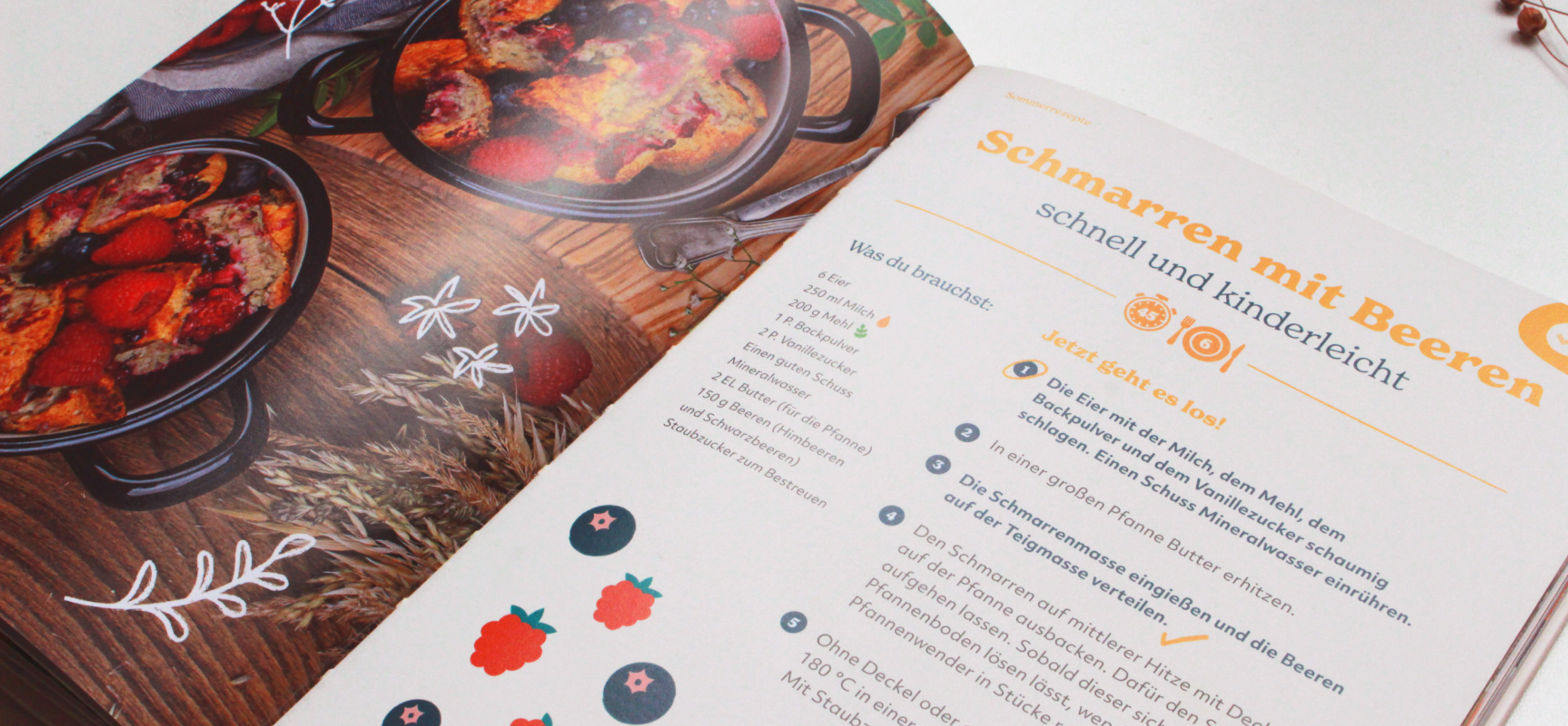 Detailaufnahme der liebevoll illustrierten Seiten im Kochbuch der Kinderhotels, gestaltet von Unerwartet Design.