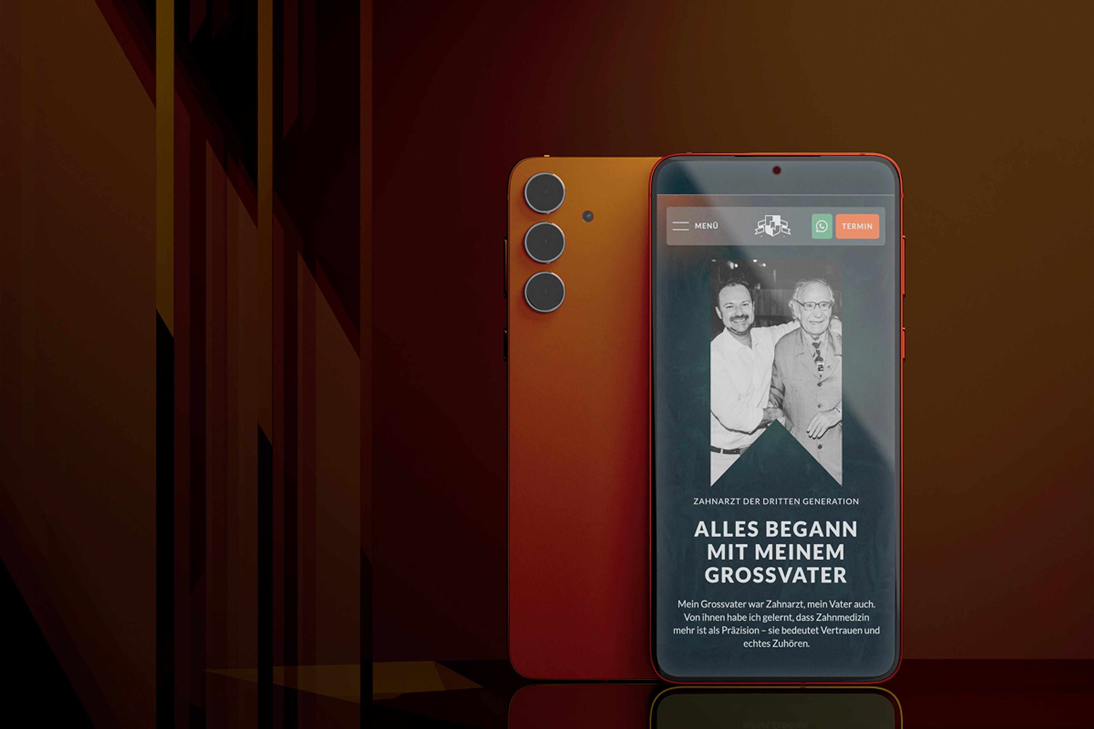 Smartphone zeigt die Webseite von Dental Club, gestaltet von Unerwartet Design