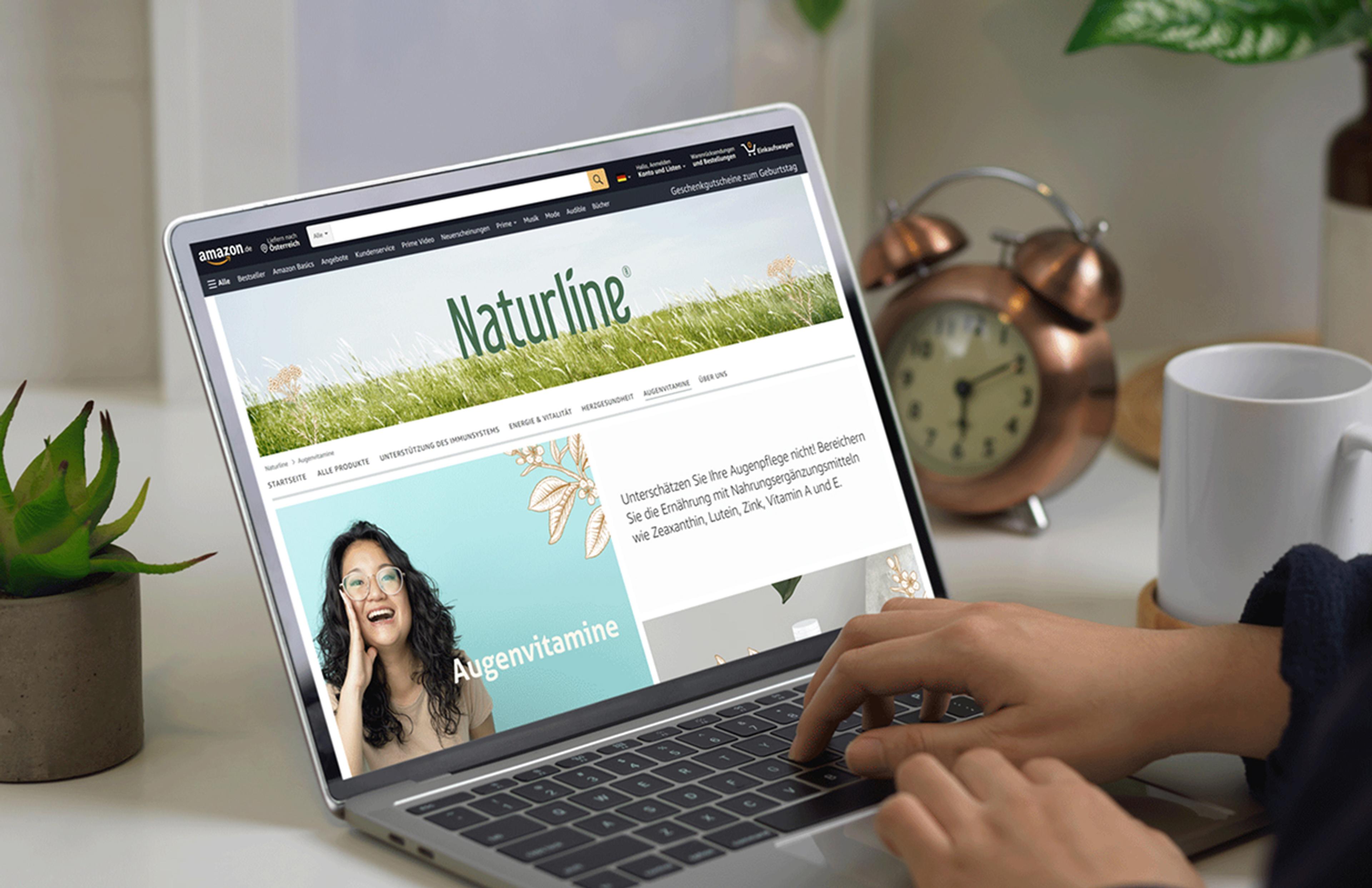 Naturline Storefront auf Amazon – modernes, benutzerfreundliches Design mit natürlichen Farben & sanften Illustrationen. Branding für natürliche Nahrungsergänzungsmittel.“
