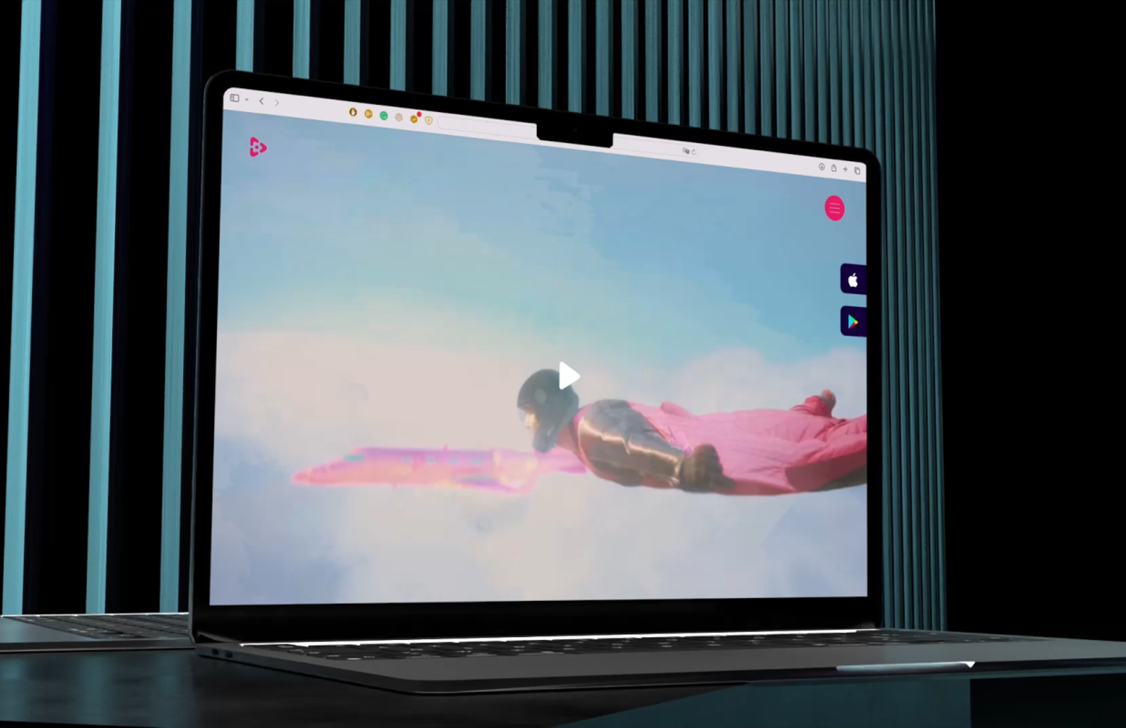 Laptop in dunkler Umgebung zeigt ein Video auf der Vinivia-Website mit futuristischem Design und ansprechenden visuellen Elementen – Unerwartet Design