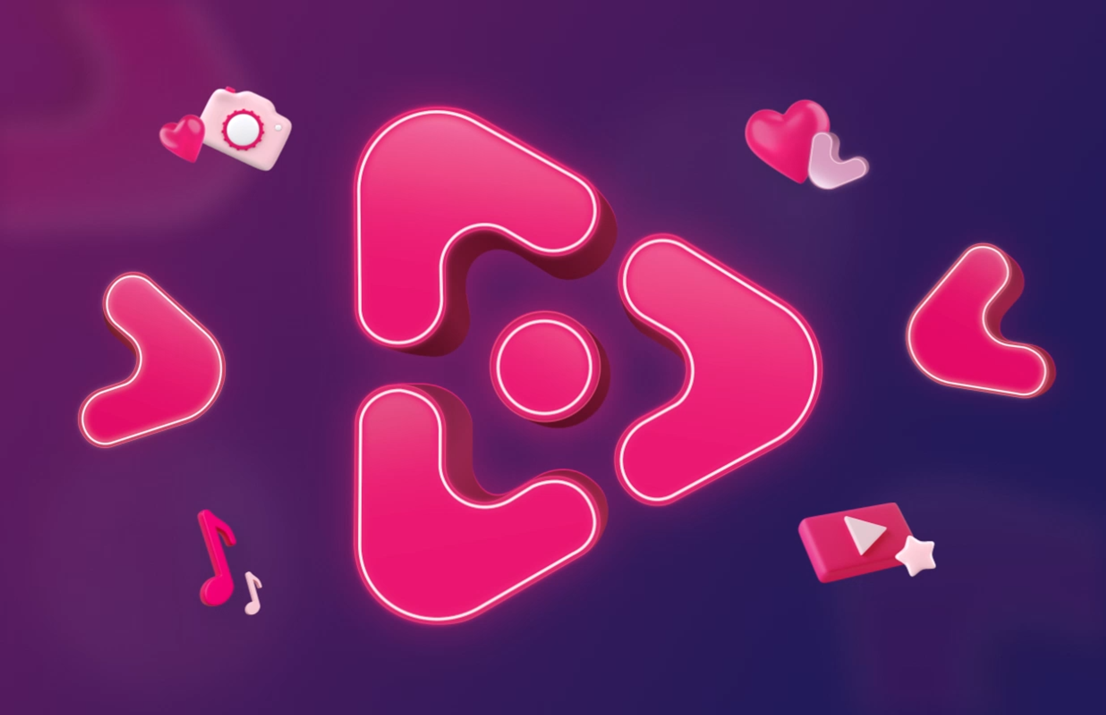 Vinivia Logo mit fligenden Elementen in pink.