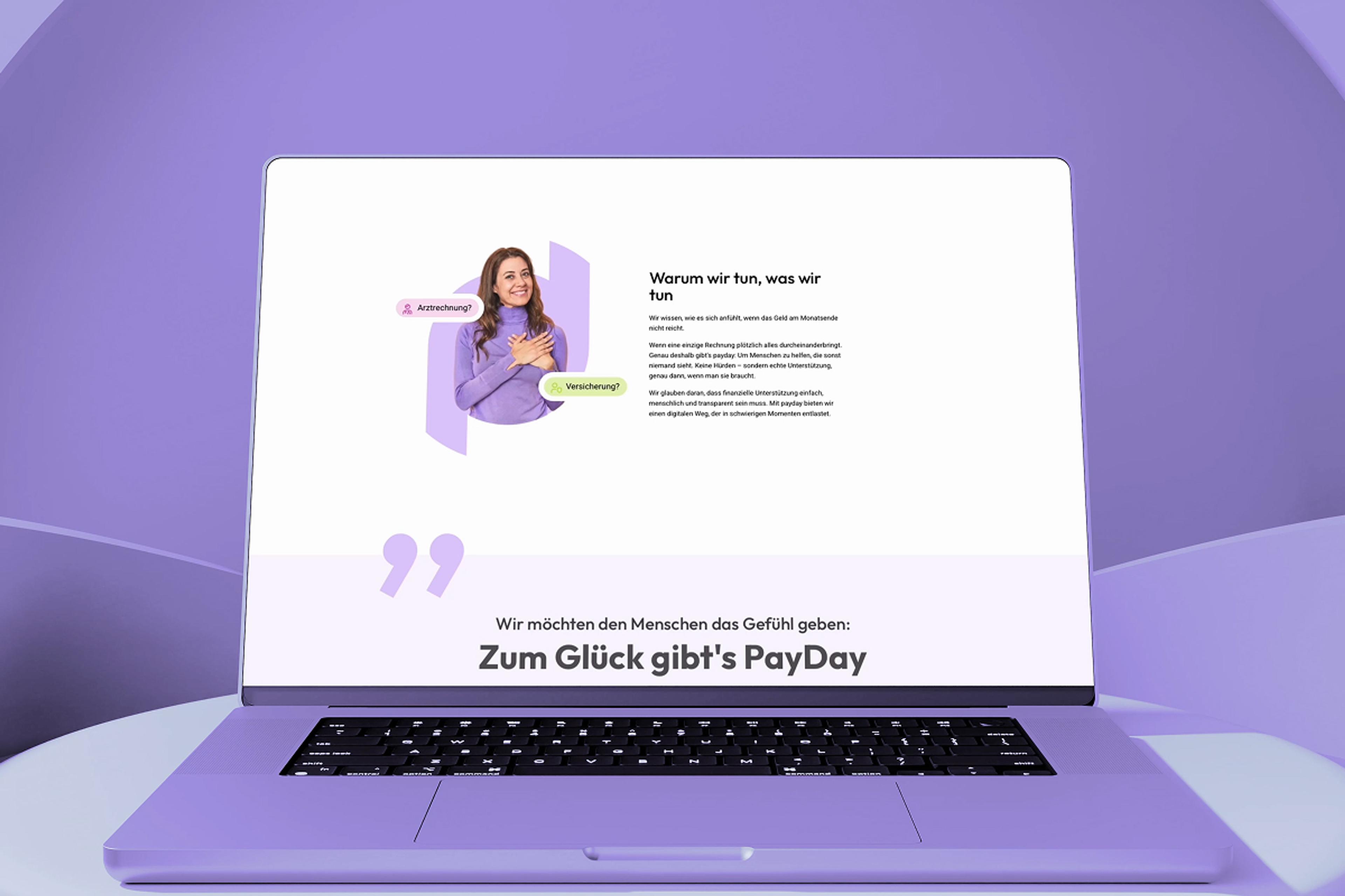 PayDay Website - Bildschirm auf Schreibtisch mit Pflanzen