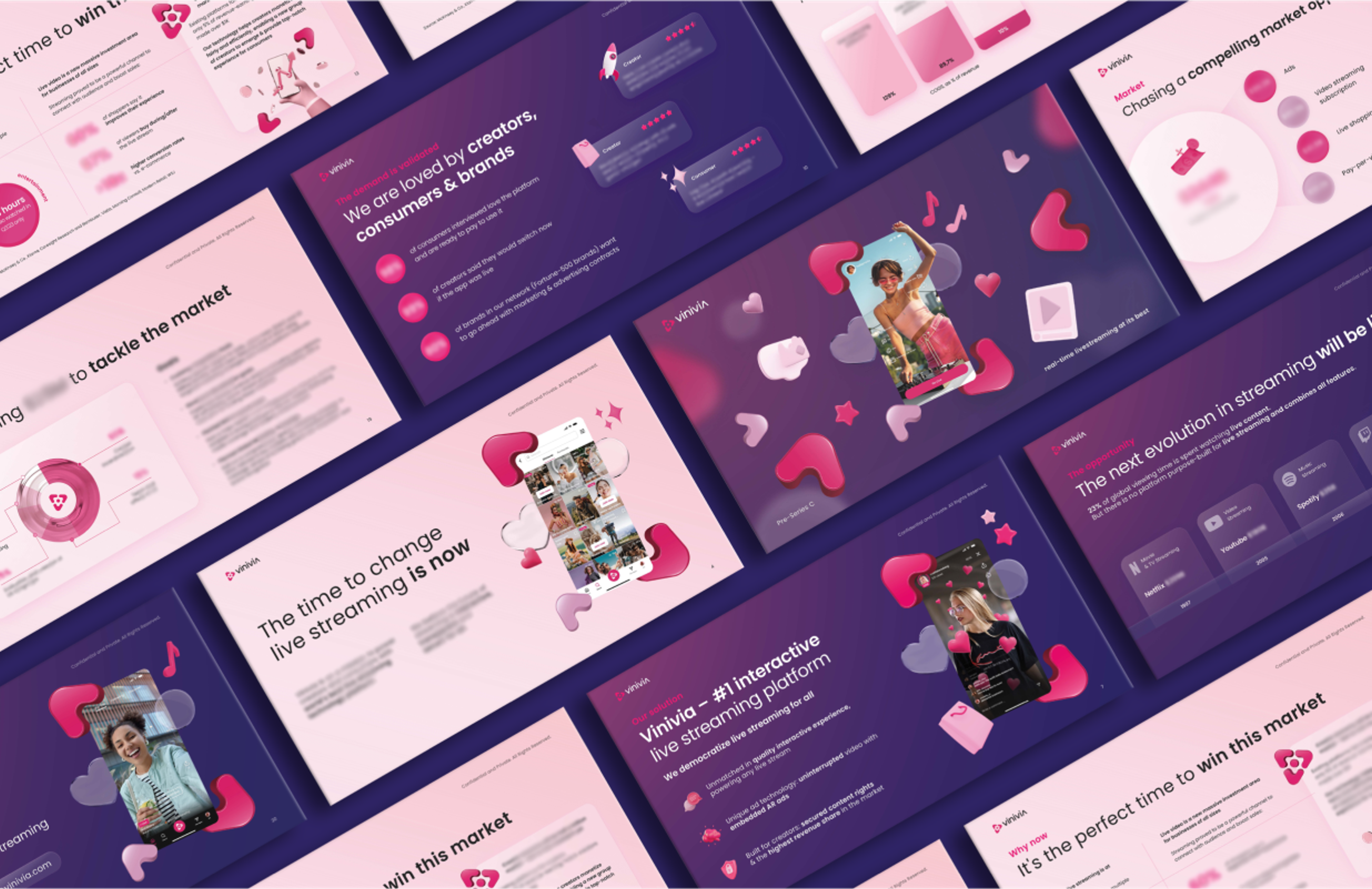 Übersicht des Vinivia Pitch Decks mit dynamischen Layouts und modernen Grafiken – entwickelt von Unerwartet Design in Graz – Unerwartet Design
