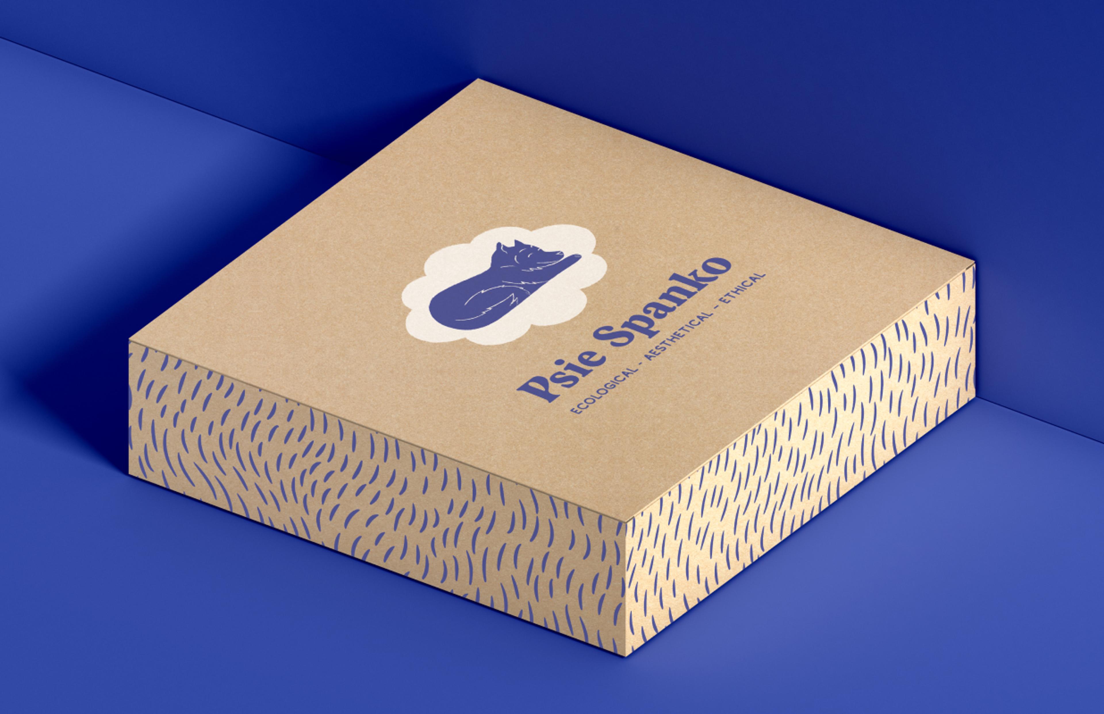 Nachhaltige Verpackung von Psie Spanko mit wolkenförmigem Logo und Fellstruktur-Mustern, gestaltet für Hundematratzen von Unerwartet Design Graz