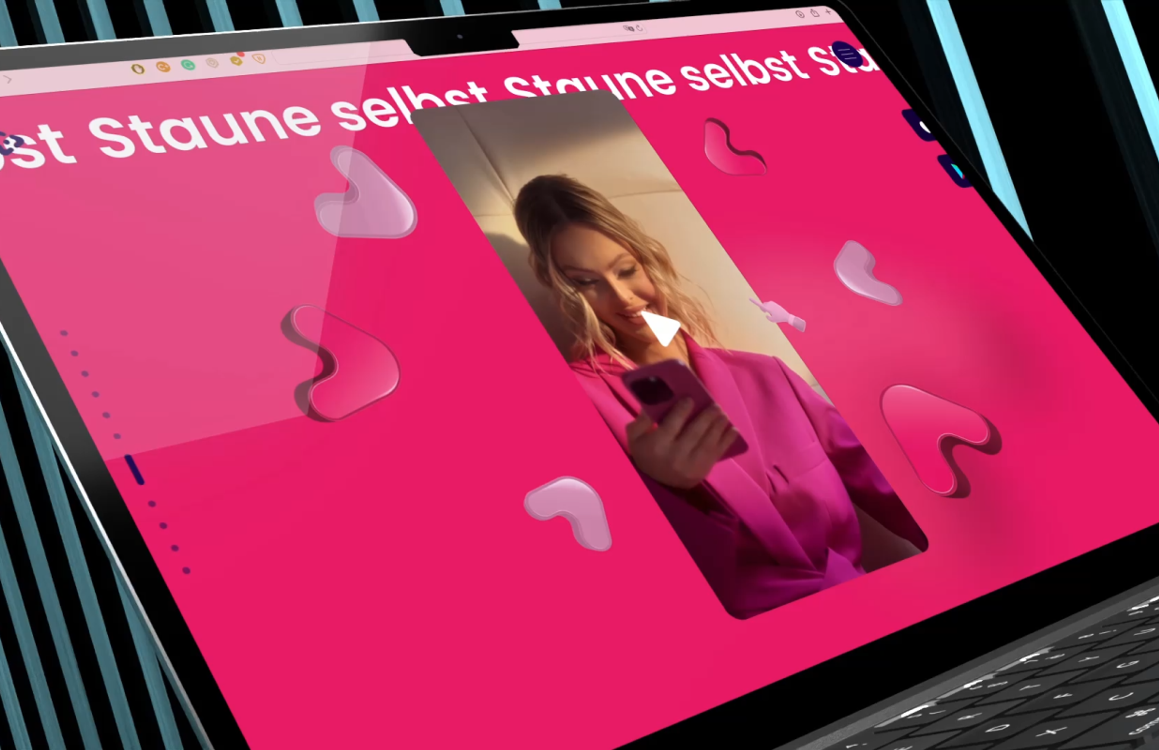 Dynamische Nahaufnahme der Vinivia-Website mit interaktiven Animationen, Neon-Ästhetik und ansprechendem UI-Design – Unerwartet Design