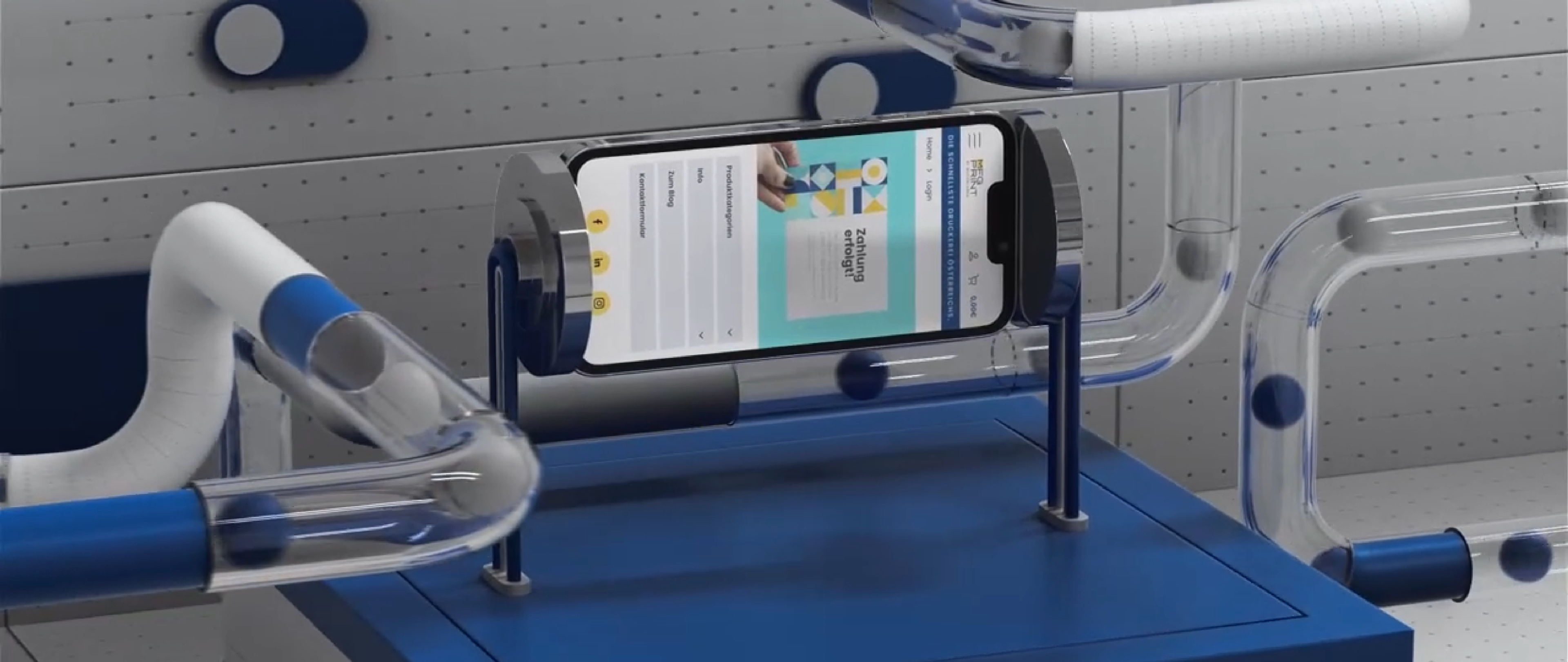 Ein Video in dem sich ein Handy dreht und die Smartphone Version von der mfg Webseite zeigt.