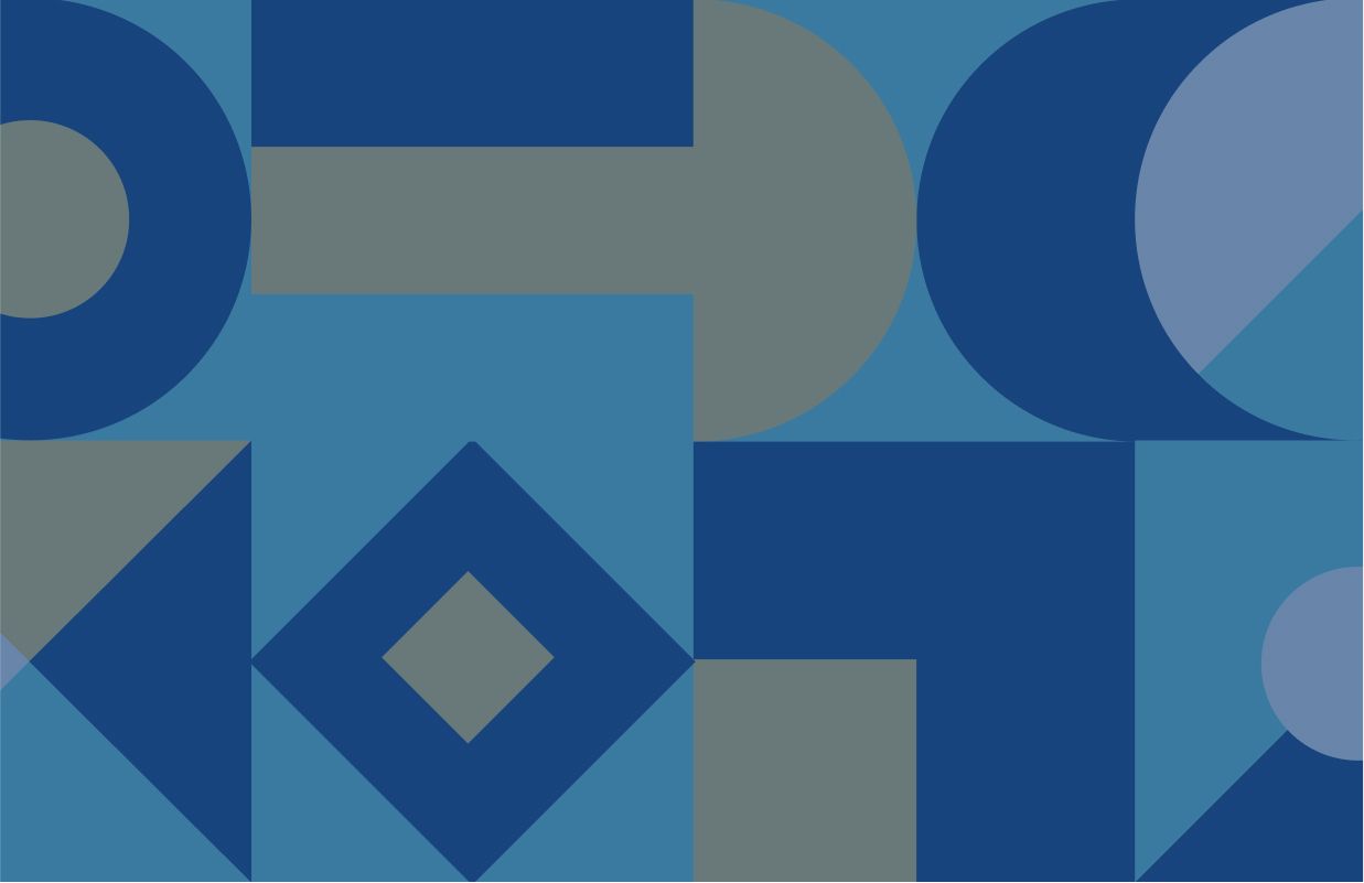 Hintergrundbild mit einem Muster aus verschiedenen blauen und gelben Formen. 