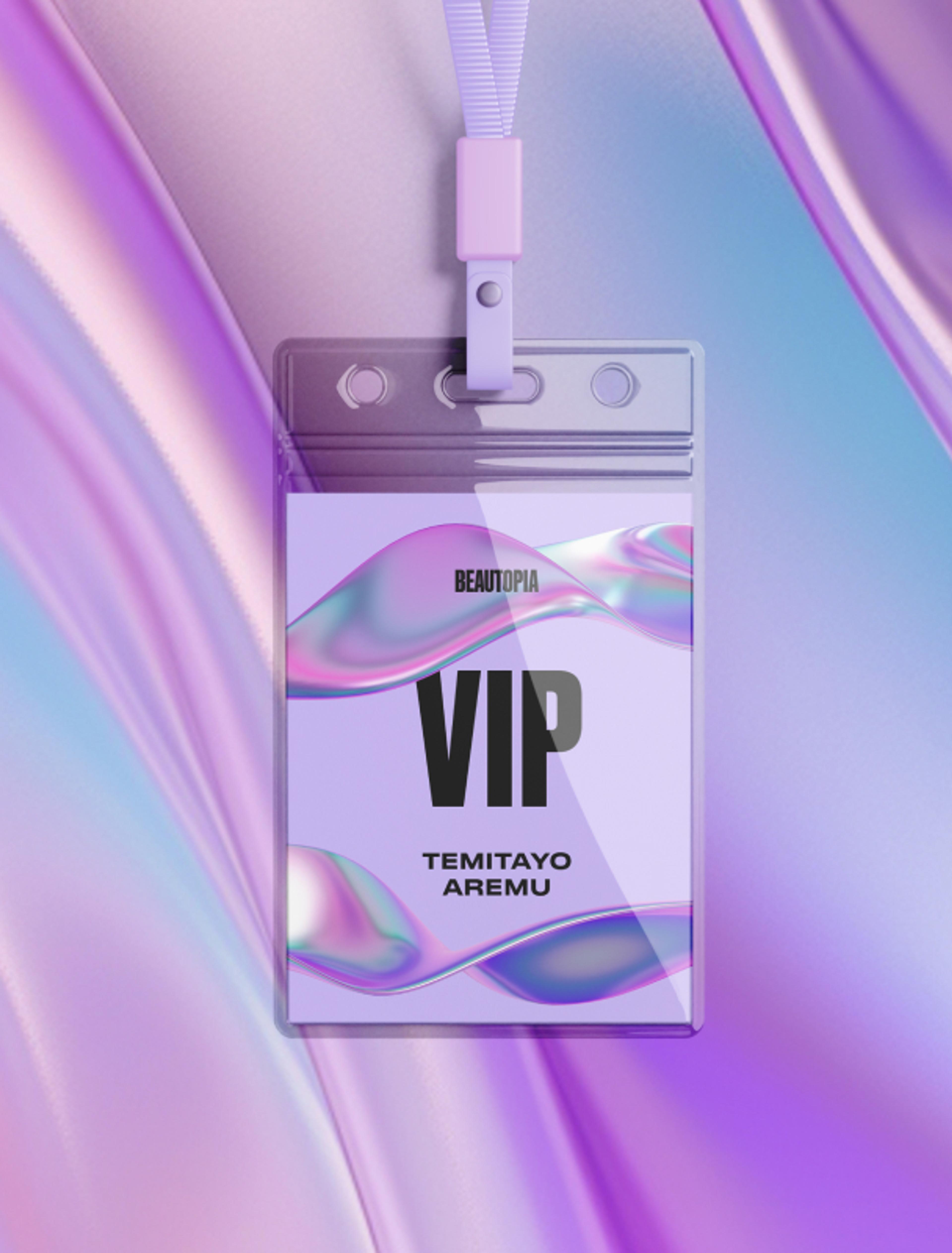 VIP-Event-Pass für die Beautopia Convention 2021 mit elegantem, femininem Design, entwickelt von Unerwartet Design für exklusiven Zugang.