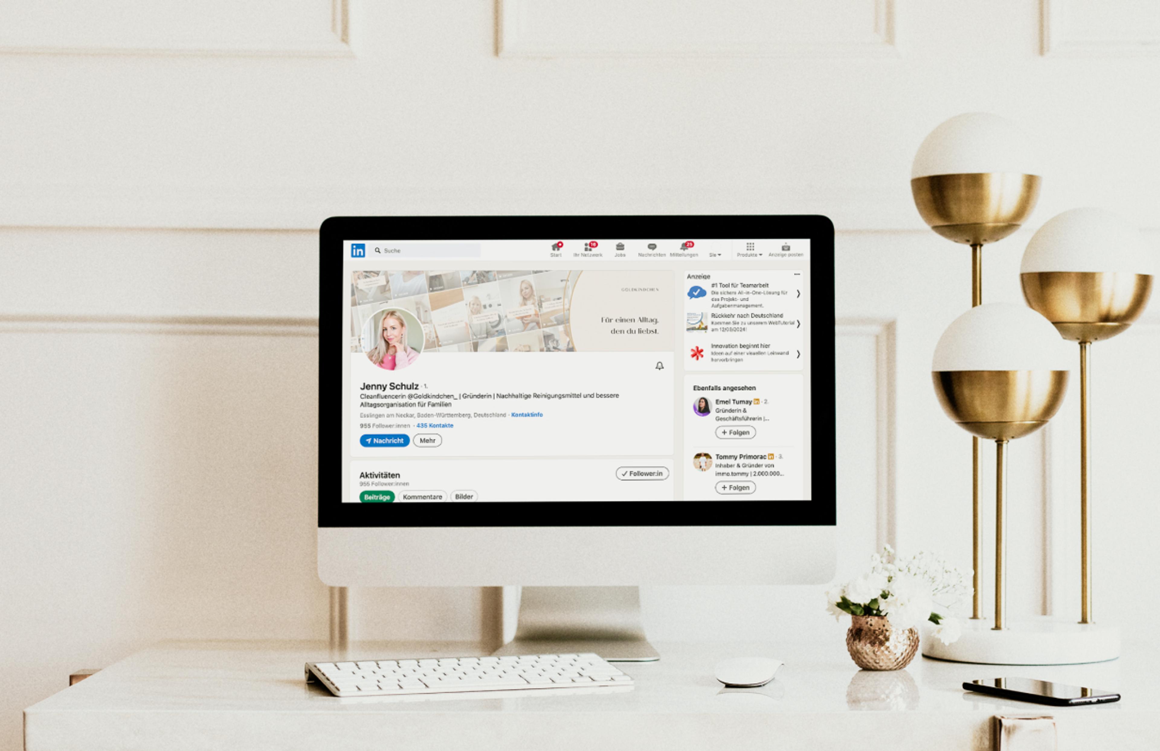 Professionelle Corporate Identity auf LinkedIn: Goldkindchen präsentiert sich mit klarem Design und einer konsistenten Bildsprache – für starke Markenkommunikation & Personal Branding.