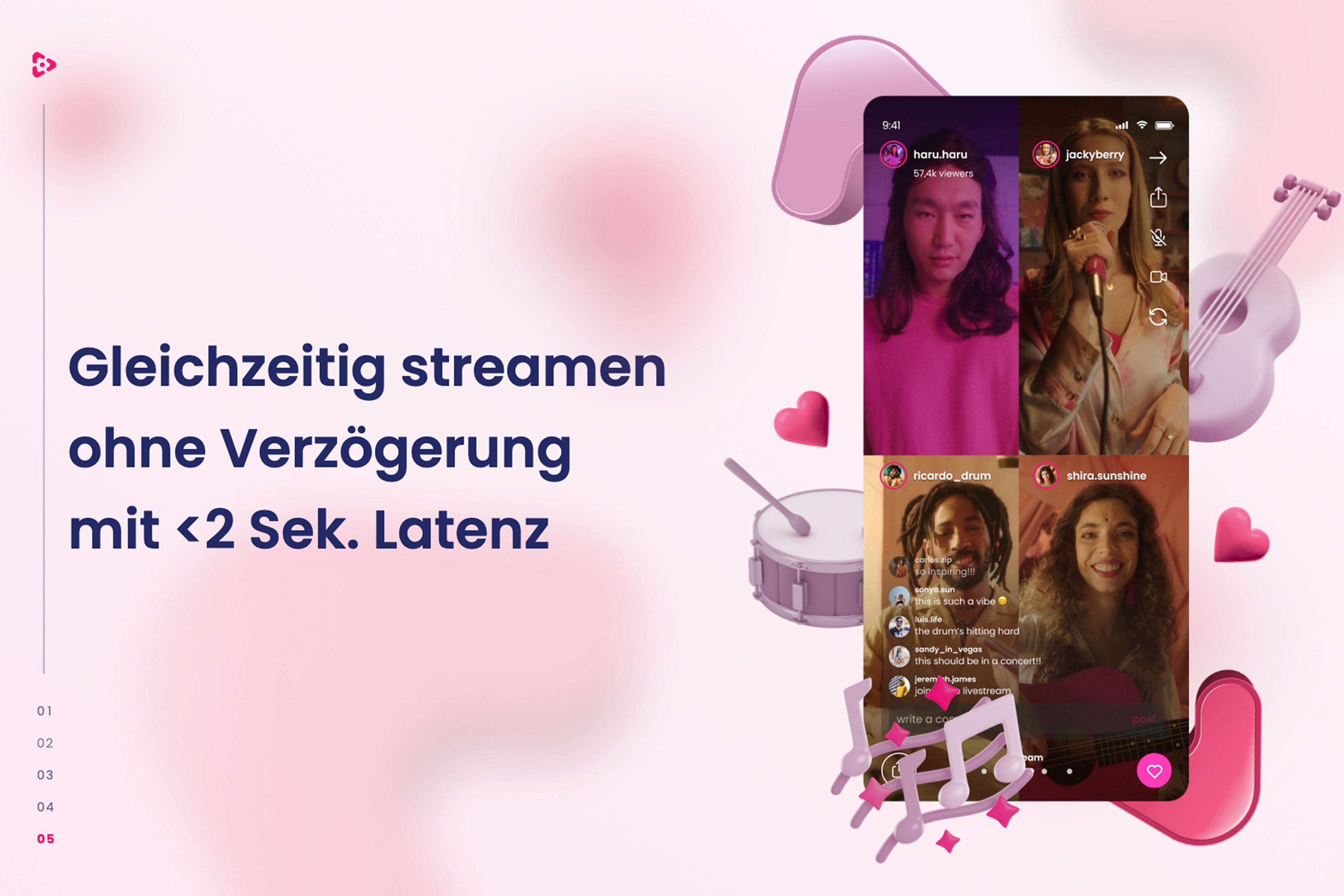 Gleichzeitig streamen ohne Verzögerung mit <2 Sek. Latenz