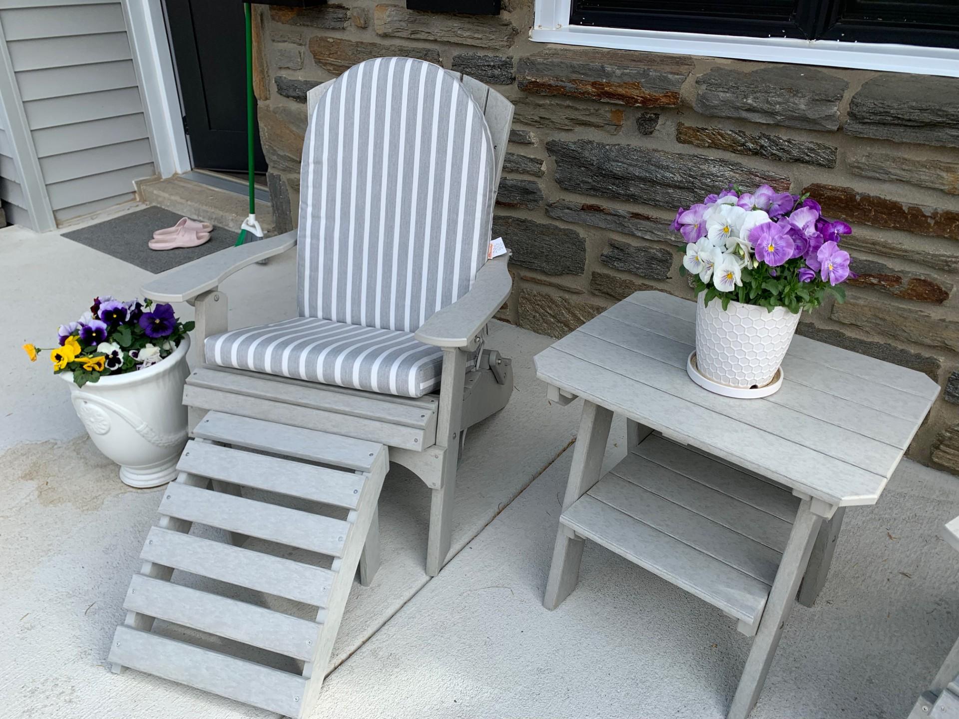 LCC-107 Adirondack Chair with cushion, LCC-120 End Table, and LCC-216 Footrest set