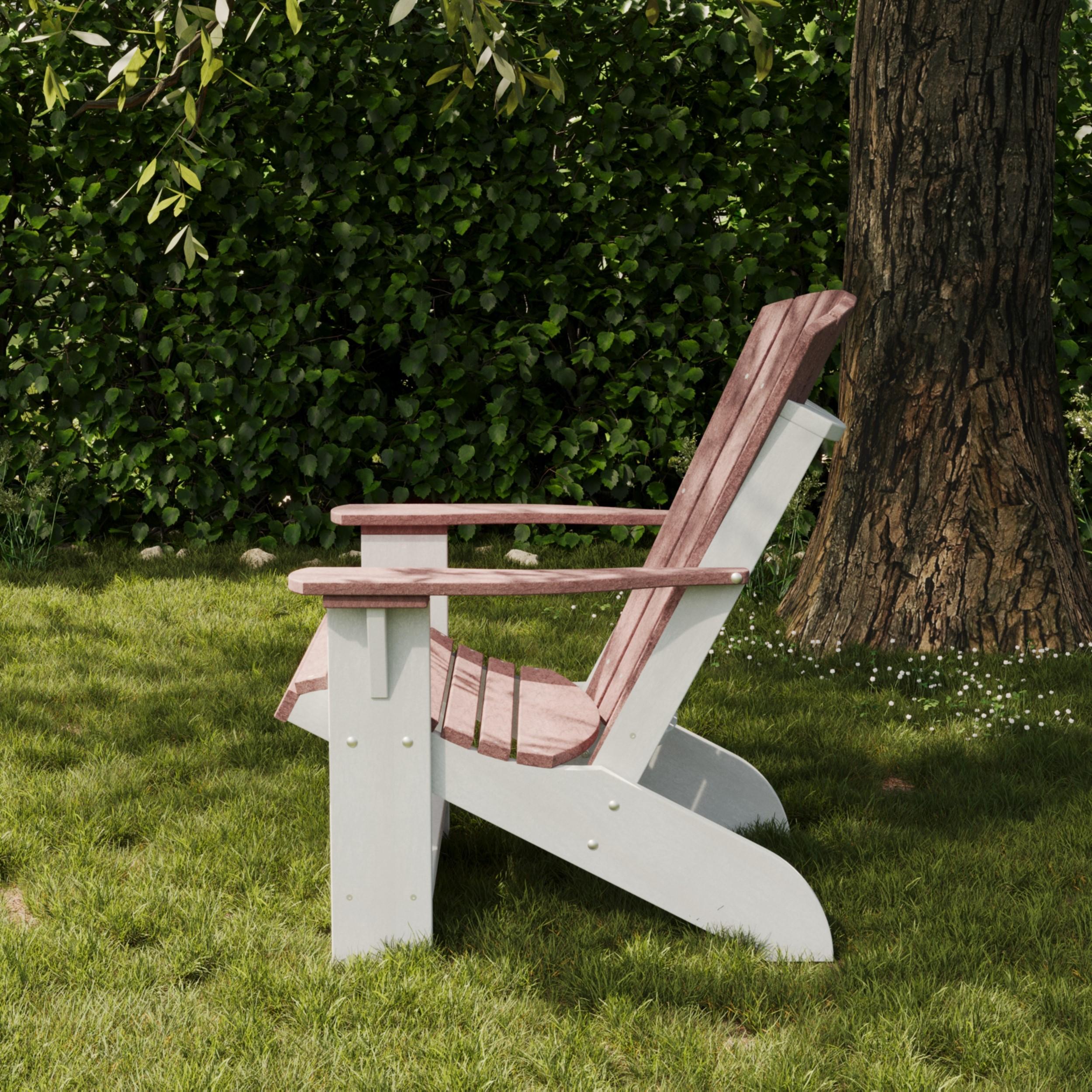 Wildridge Heritage Adirondack chair in white and red poly lumber, outdoor seating for porch, balcony, or cabin deck relaxation