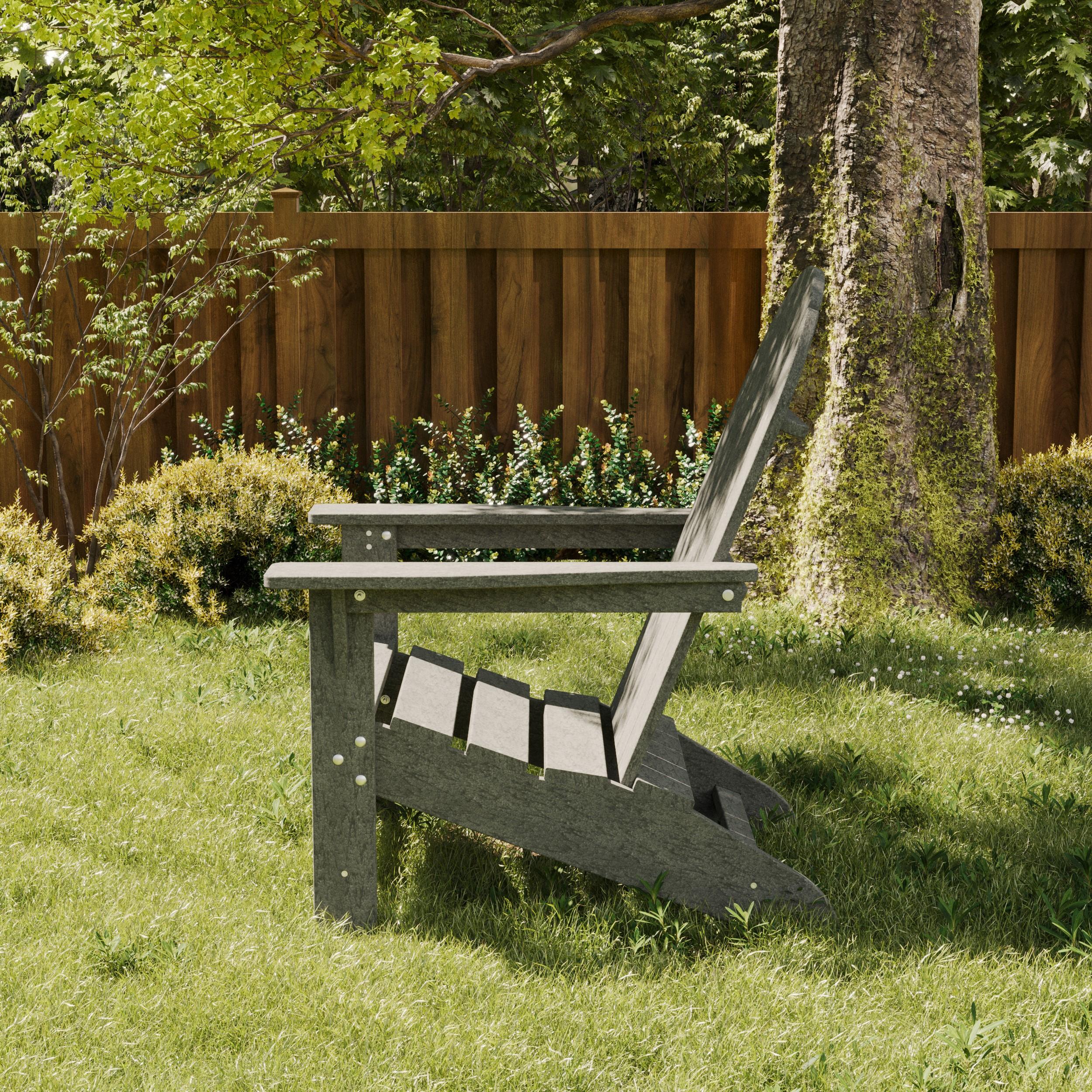 Wildridge Freedom Traditional Adirondack chair in dark gray poly lumber, durable eco-friendly outdoor furniture for deck, balcony, or mountain cabin retreat.