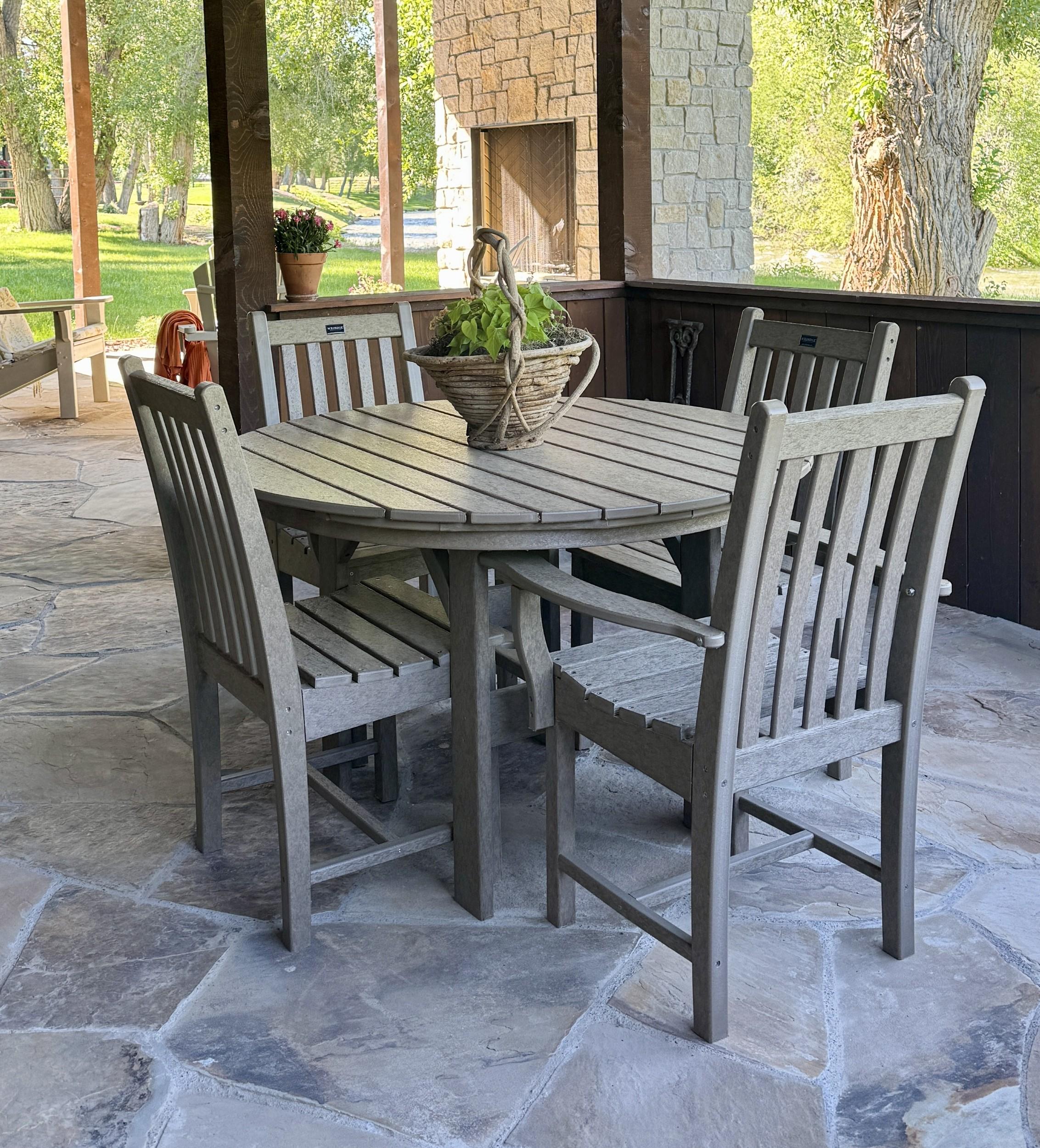 LCC-283 Round Patio Dining Table Set with four chairs, angled view patio
