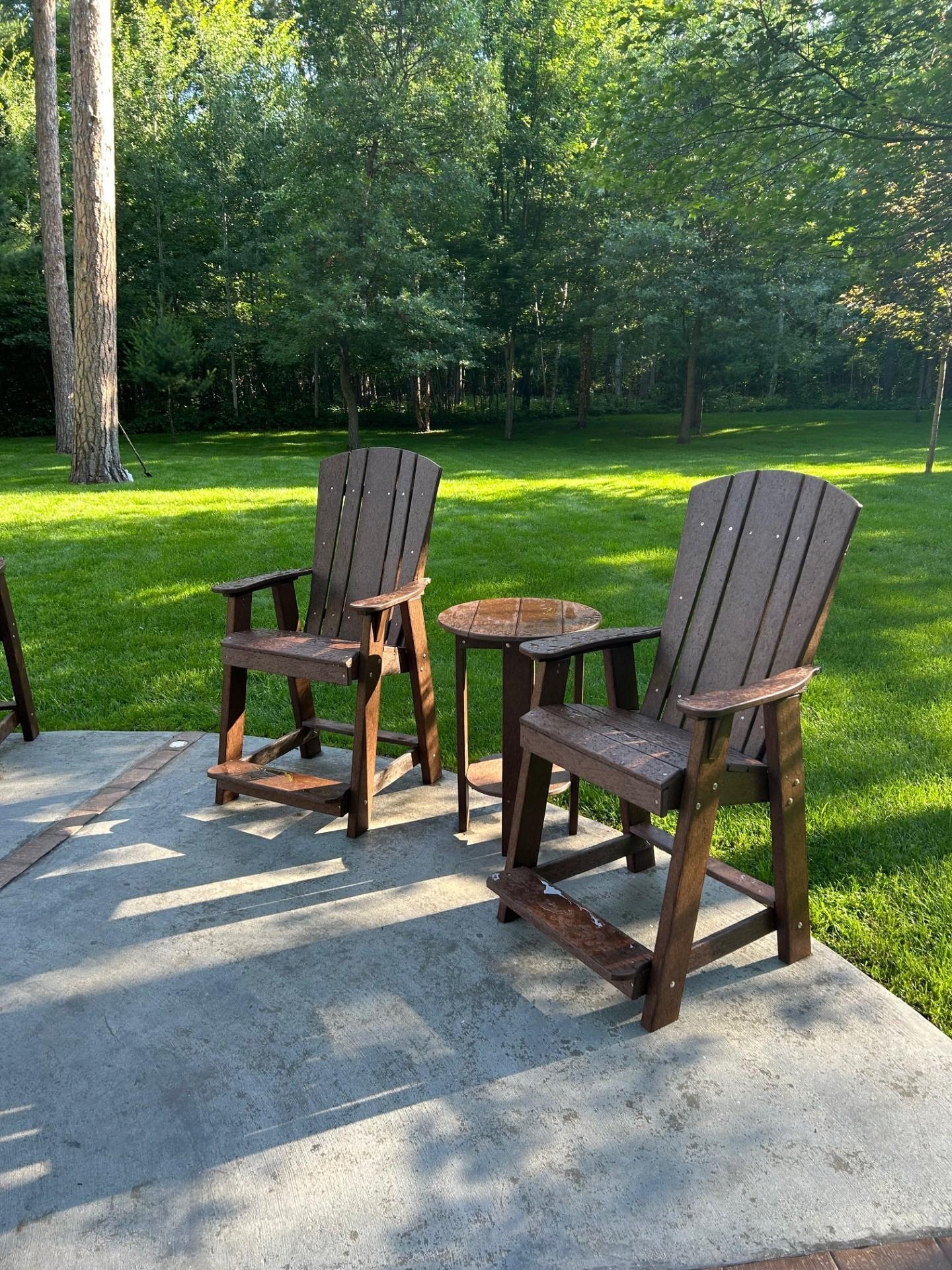 LCC-150 Heritage Balcony Chairs with LCC-152 Side Table, angled view on patio