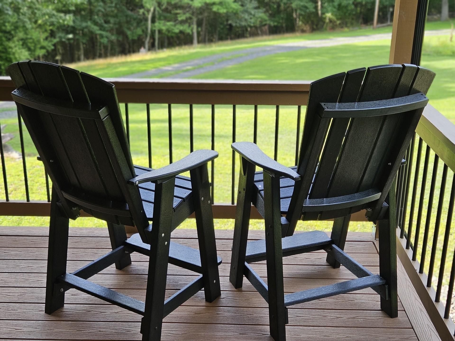 LCC-150 Heritage Balcony Chairs in Black, rear view on porch