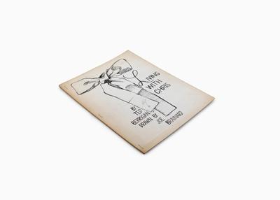 side stapled book cover with drawing of a bow
