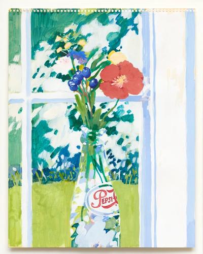 painting of flowers in a pepsi bottle